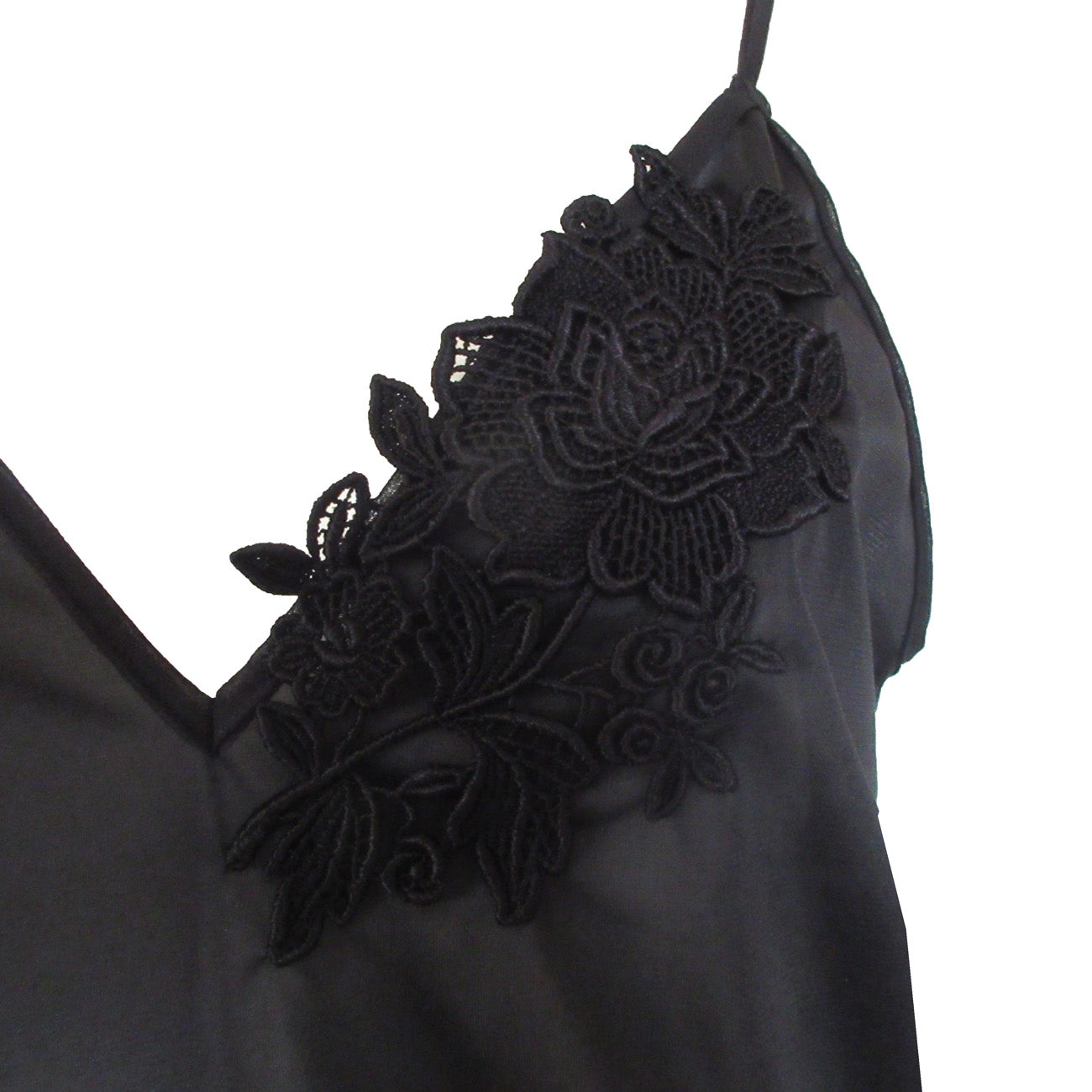 レンヴィ REN-VI トリコット&フラワーモチーフスリップ (ブラック) ブラック