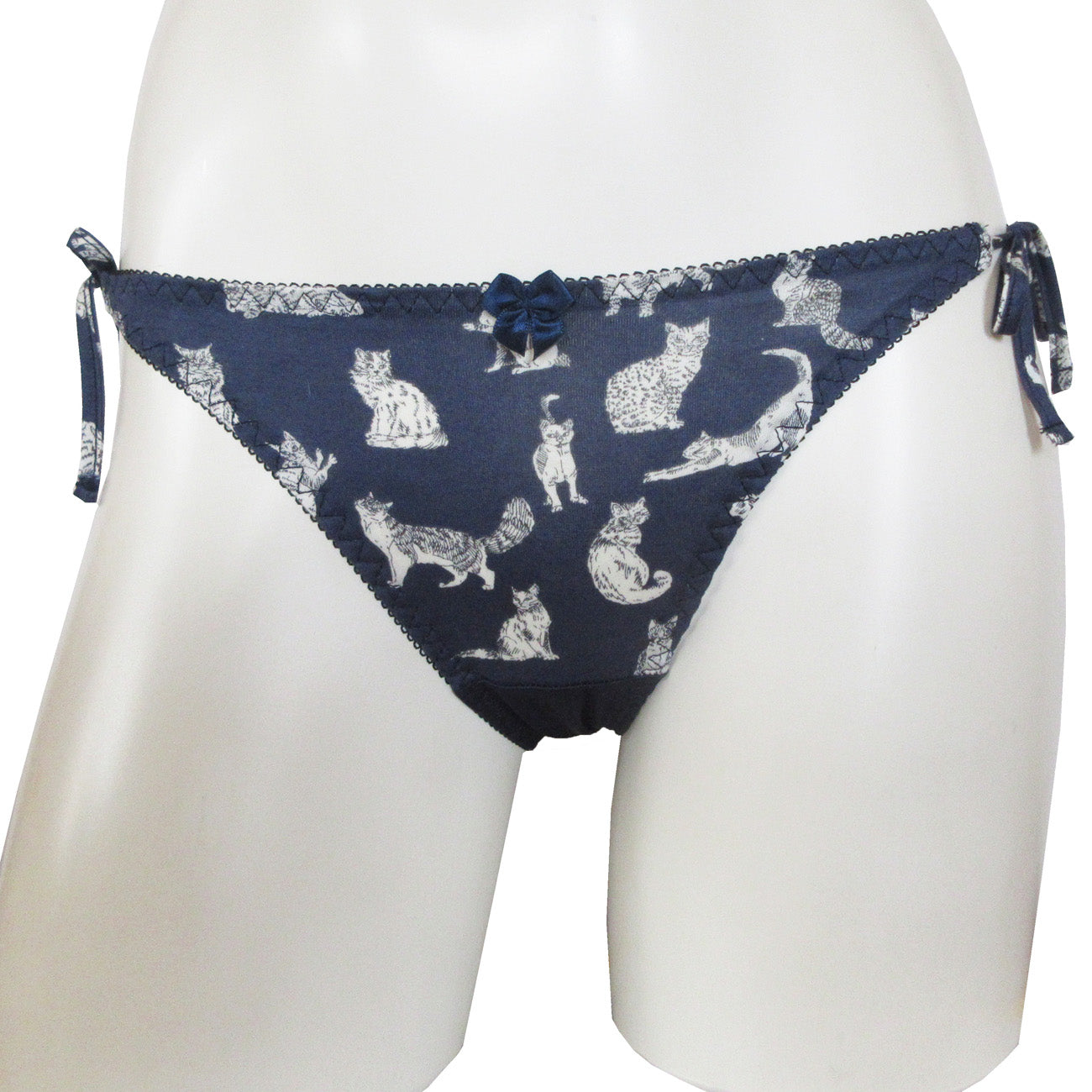 レンヴィ REN-VI コットンプリント&トリコット脇ひも結びショーツ 【返品不可商品】 (紺) 紺