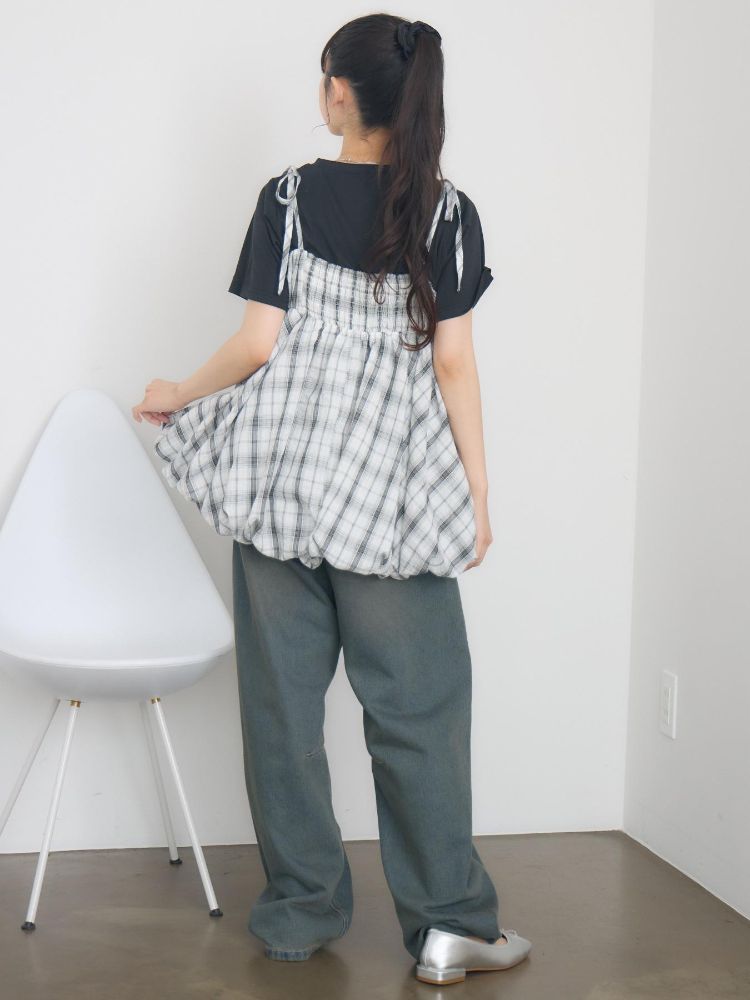 レトロガール RETRO GIRL 肩リボンバルーンミニOP (P/WHT) P/WHT