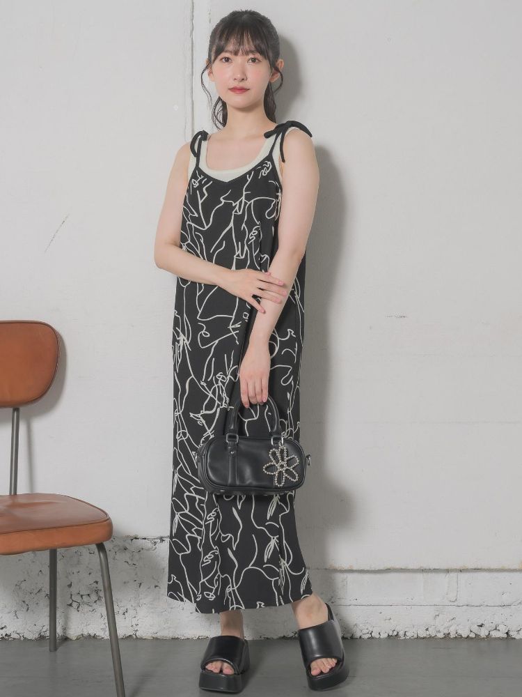 レトロガール RETRO GIRL ニュアンス柄キャミOP (BLK1) BLK1