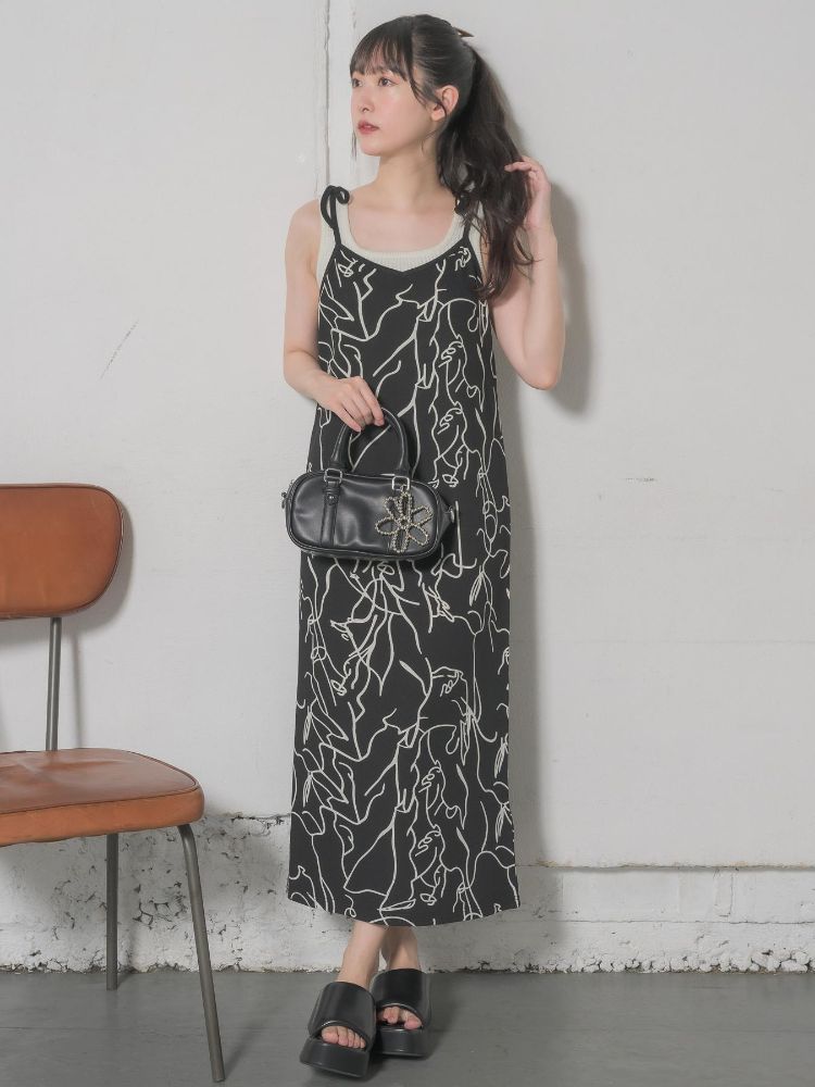 レトロガール RETRO GIRL ニュアンス柄キャミOP (BLK1) BLK1