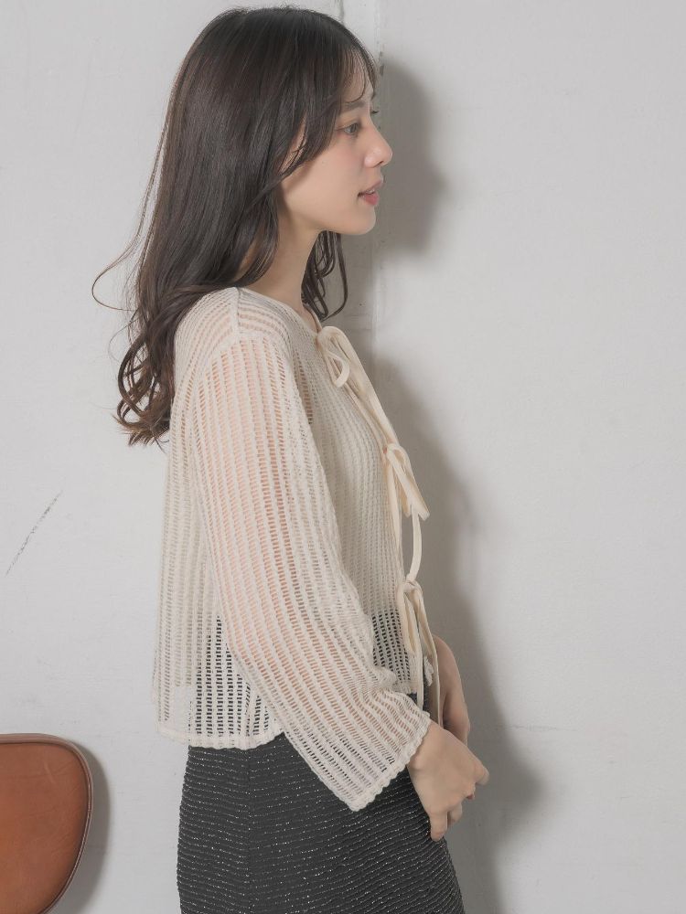 レトロガール RETRO GIRL リボンメッシュカーデ (GRN0) GRN0