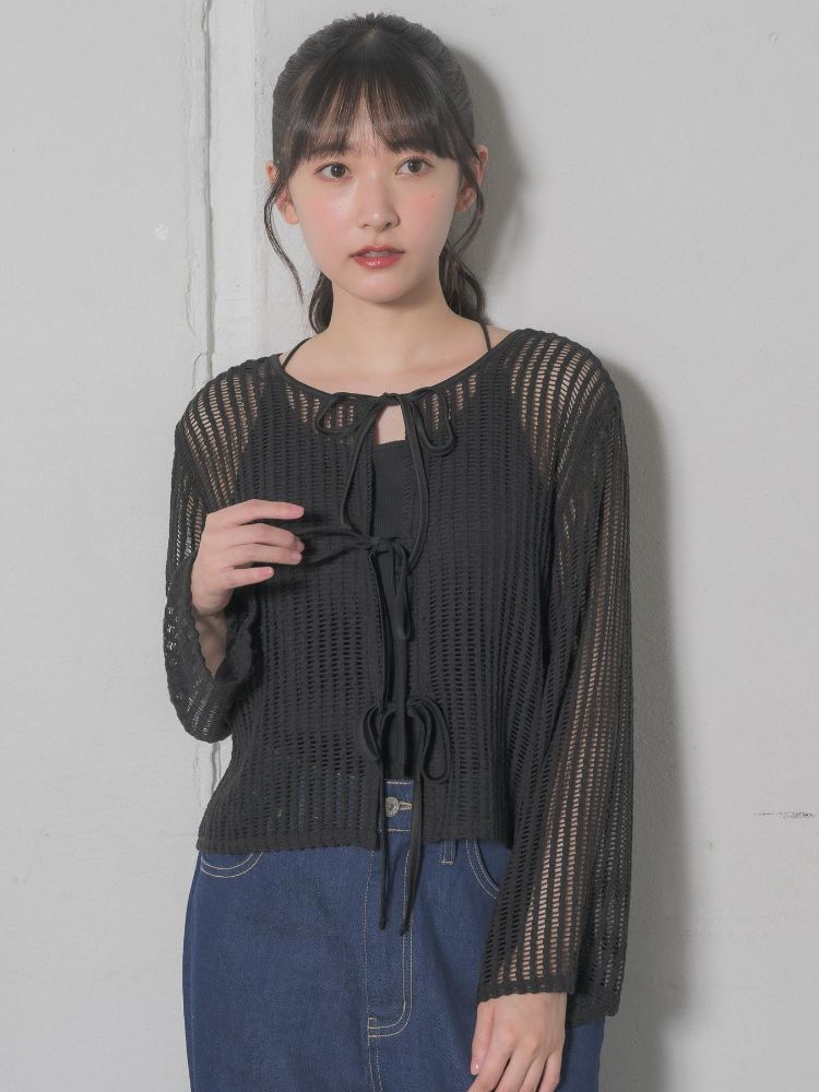 レトロガール RETRO GIRL リボンメッシュカーデ (GRN0) GRN0