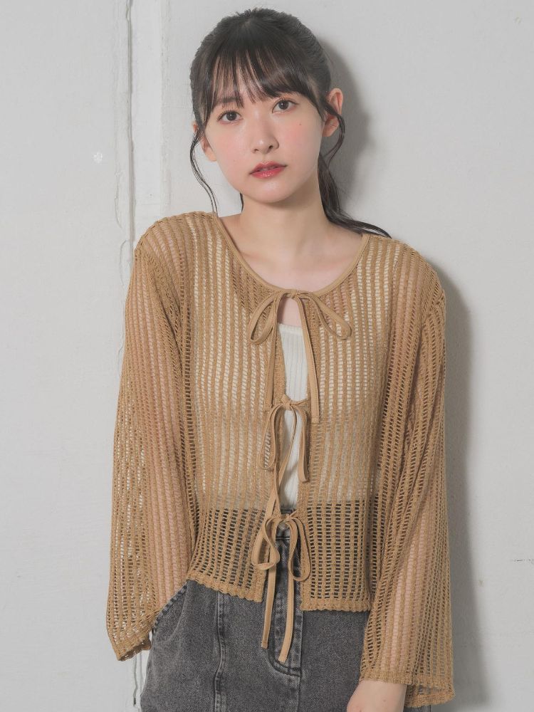 レトロガール RETRO GIRL リボンメッシュカーデ (GRN0) GRN0