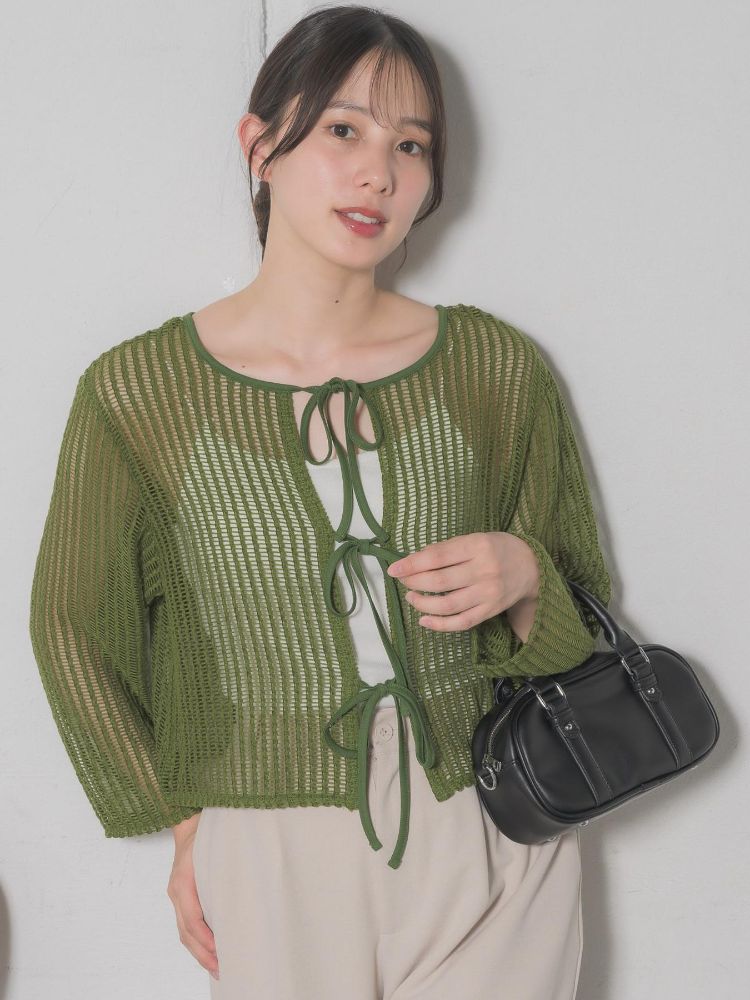 レトロガール RETRO GIRL リボンメッシュカーデ (GRN0) GRN0