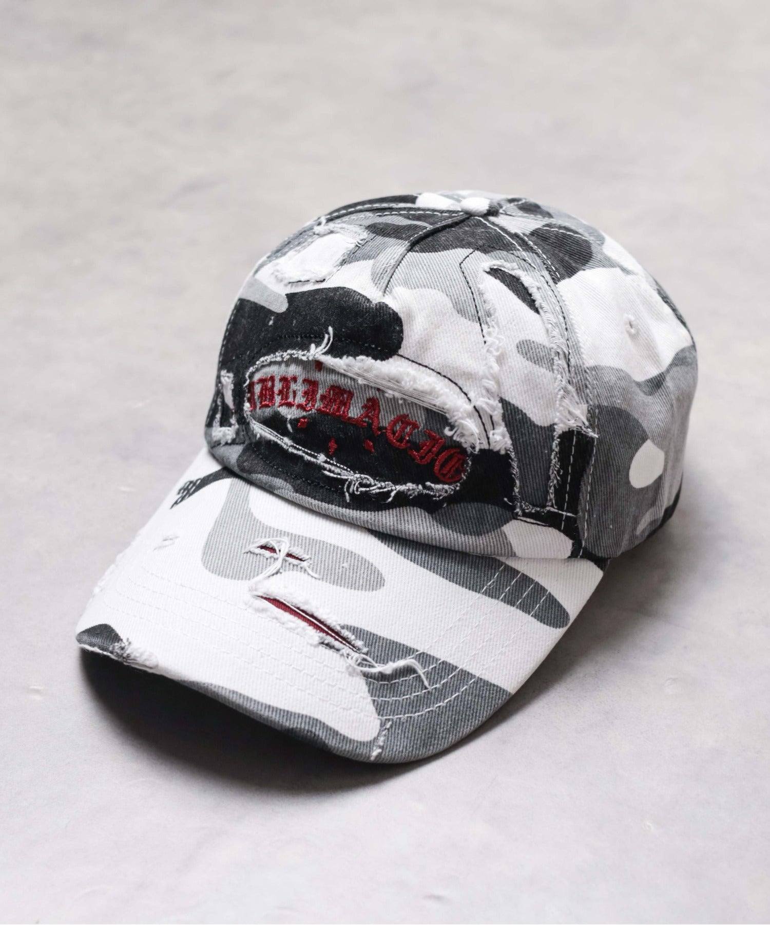 エーアールエムジー ar/mg 【Lilamusant(リラミュゾン)】ヴィンテージライクフロントロゴ刺繍キャップ グランジ ウォッシュ加工 ダメージ加工 カレッジロゴ Y2K 韓国ストリート (ブラック) ブラック