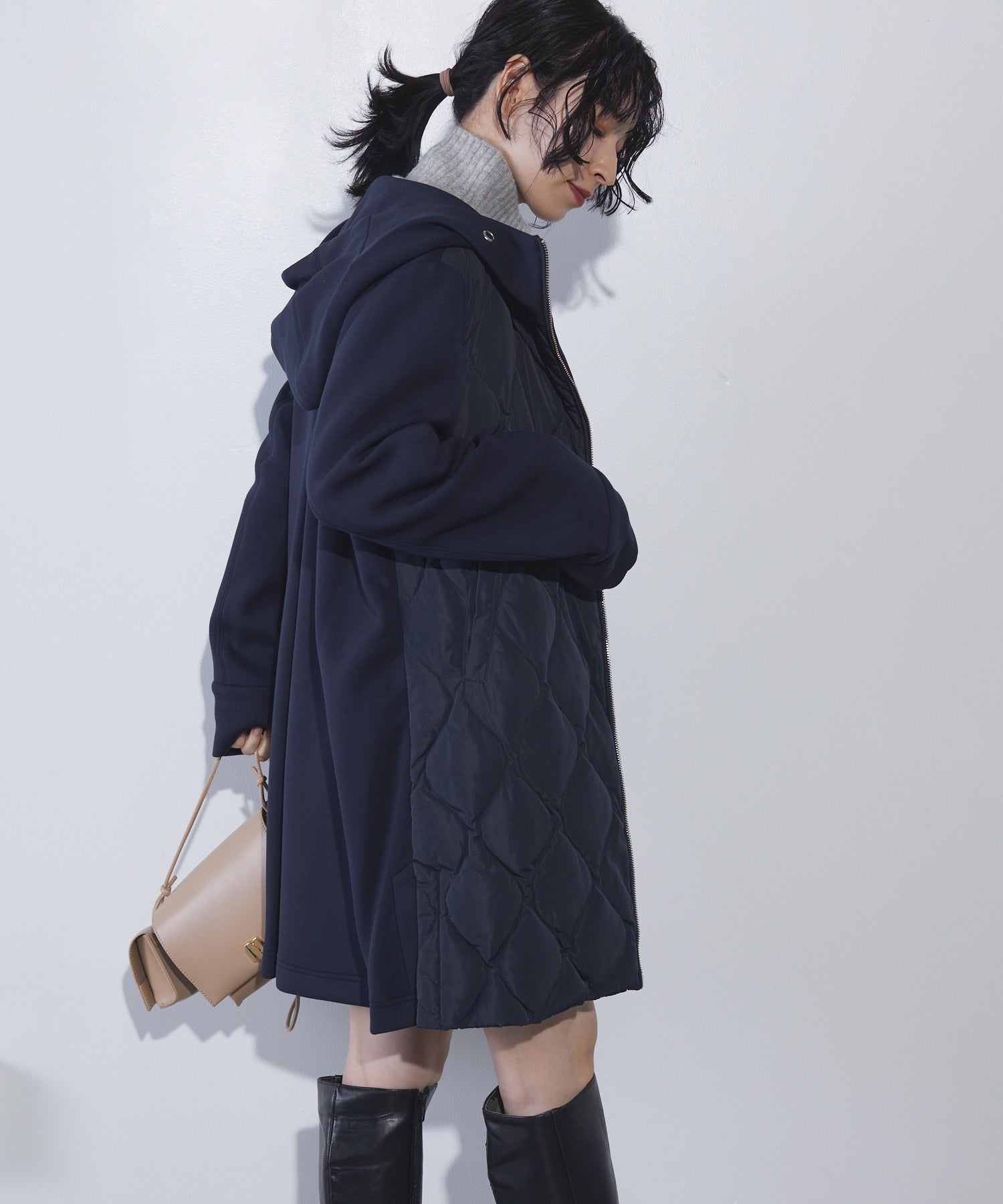 リアマッサ Riamasa ダンボールニットダウンコート (ネイビー) ネイビー