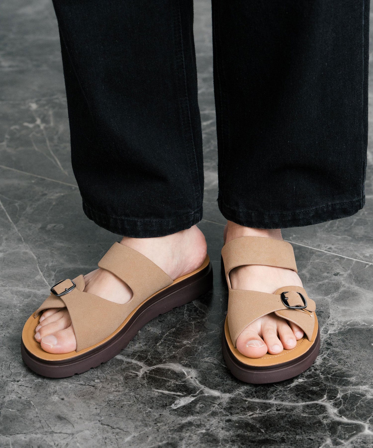 ロッキーモンロー Rocky Monroe バックルサンダル メンズ 靴 フラット フェイクレザー PU 合成皮革 ワンベルト シンプル ロゴ お洒落 U.S. POLO ASSN. 14692 (ブラック) ブラック