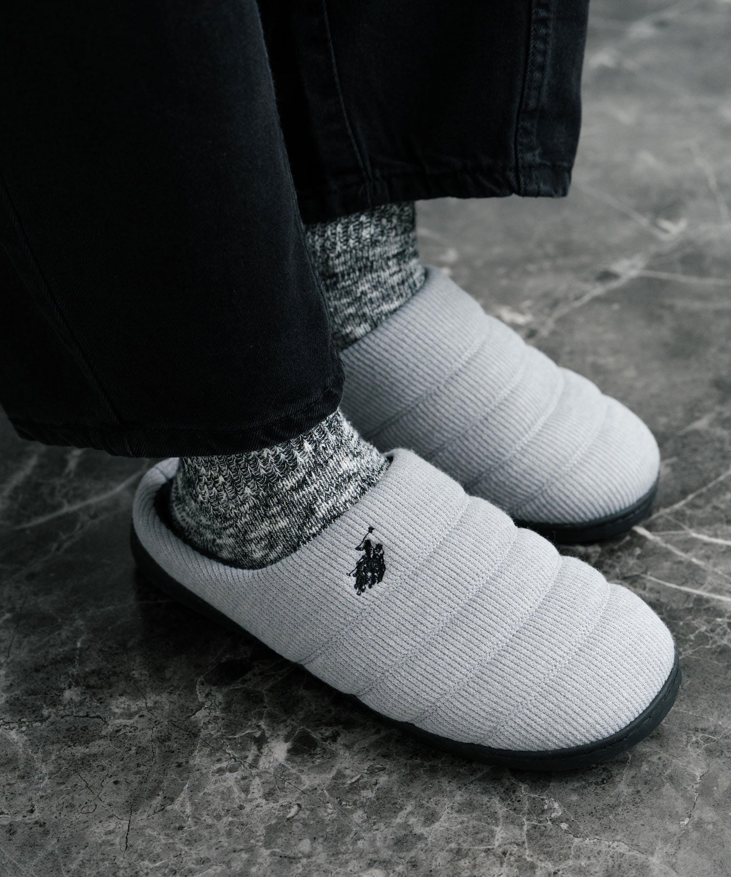 ロッキーモンロー Rocky Monroe モックシューズ スリッパ  靴 メンズ レディース バブーシュ ルームシューズ スリッポン 別注 オリジナル U.S. POLO ASSN. 14948 (ライトグレー(ウールライク)) ライトグレー(ウールライク)