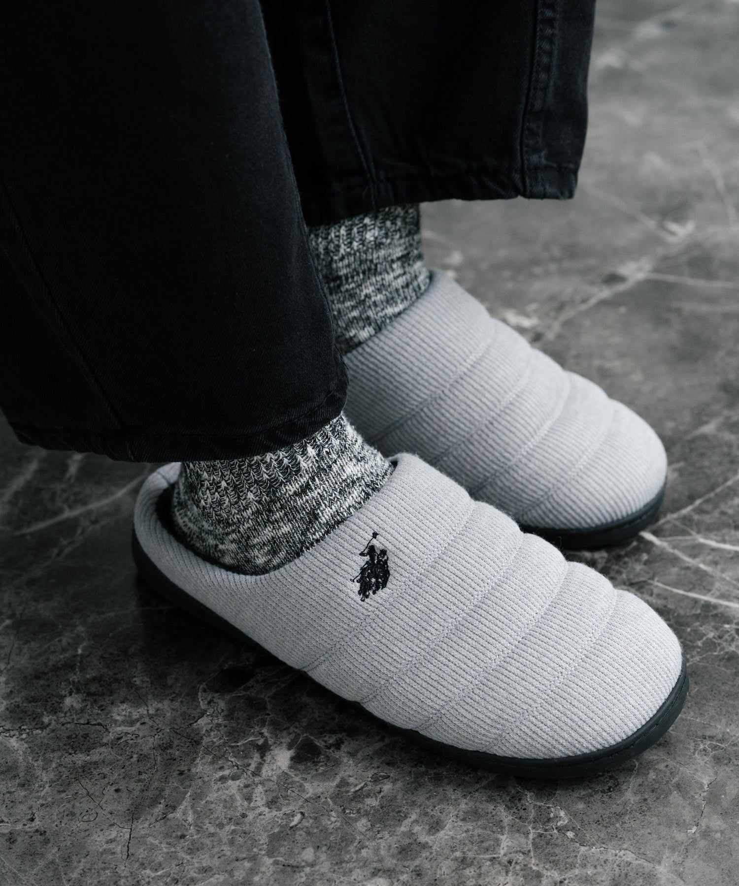 ロッキーモンロー Rocky Monroe モックシューズ スリッパ 靴 メンズ レディース バブーシュ ルームシューズ スリッポン 別注 オリジナル U.S. POLO ASSN. 14948 (ライトグレー(ウールライク)) ライトグレー(ウールライク)