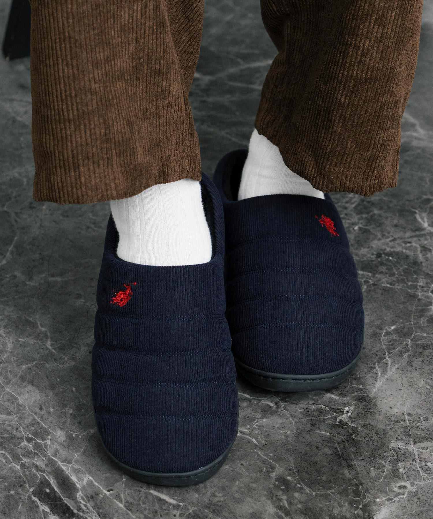 ロッキーモンロー Rocky Monroe モックシューズ スリッパ 靴 メンズ レディース バブーシュ ルームシューズ スリッポン 別注 オリジナル U.S. POLO ASSN. 14948 (ネイビー(コーデュロイ)) ネイビー(コーデュロイ)