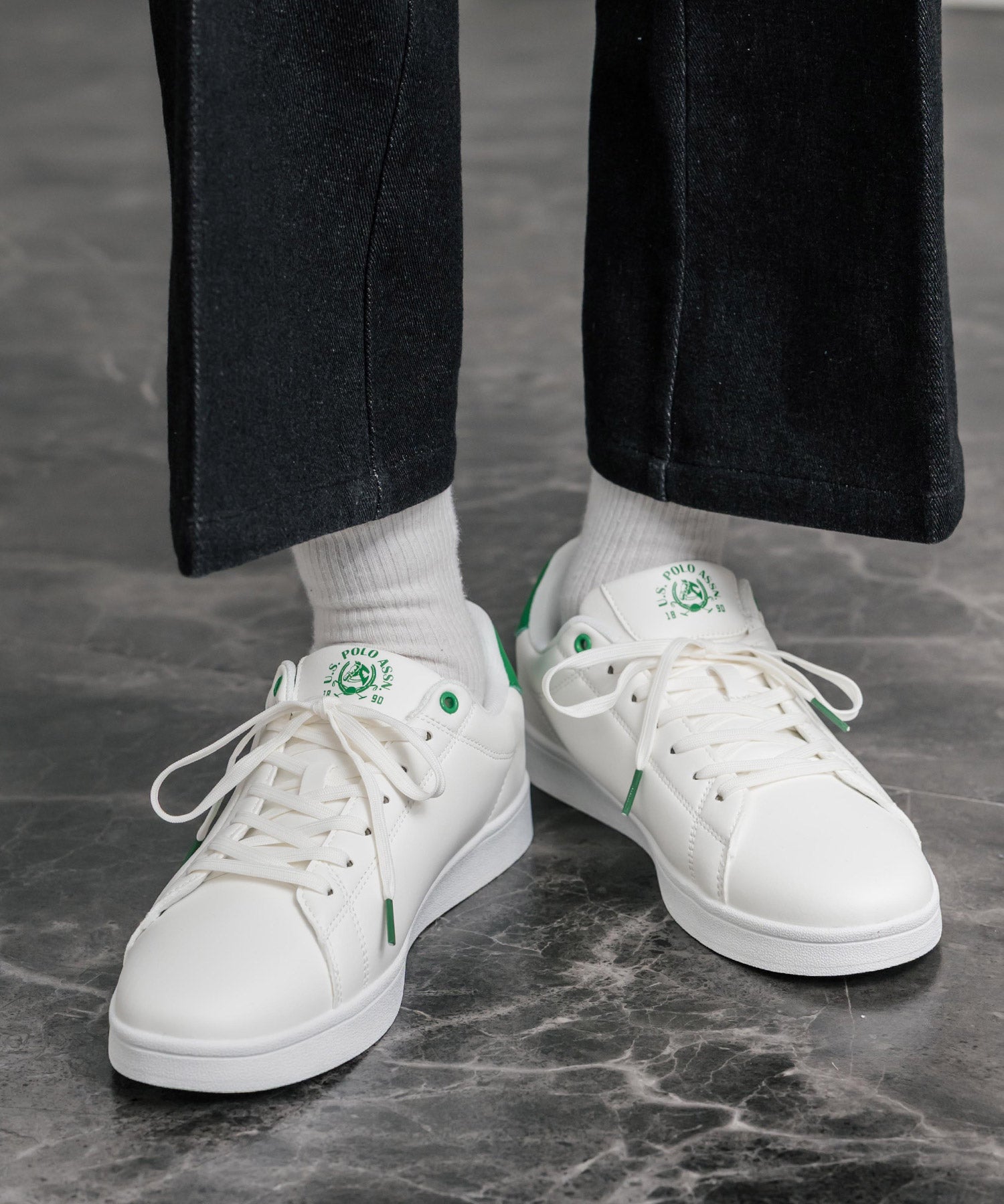 ロッキーモンロー Rocky Monroe スニーカー 紐靴 ロゴ メンズ レディース ローカット フェイクレザー PU 合成皮革 U.S. POLO ASSN. ユーエスポロアッスン 15640 (ブラック×シルバー) ブラック×シルバー