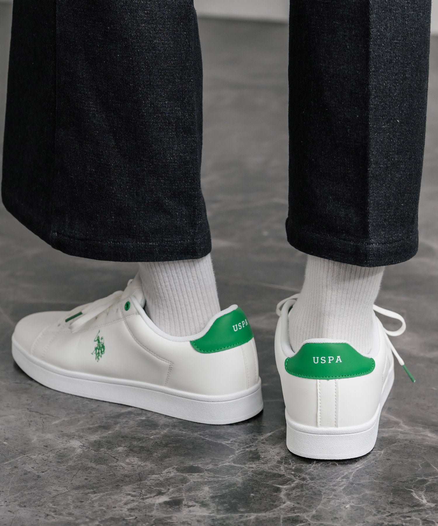 ロッキーモンロー Rocky Monroe スニーカー 紐靴 ロゴ メンズ レディース ローカット フェイクレザー PU 合成皮革 U.S. POLO ASSN. ユーエスポロアッスン 15640 (ブラック×シルバー) ブラック×シルバー