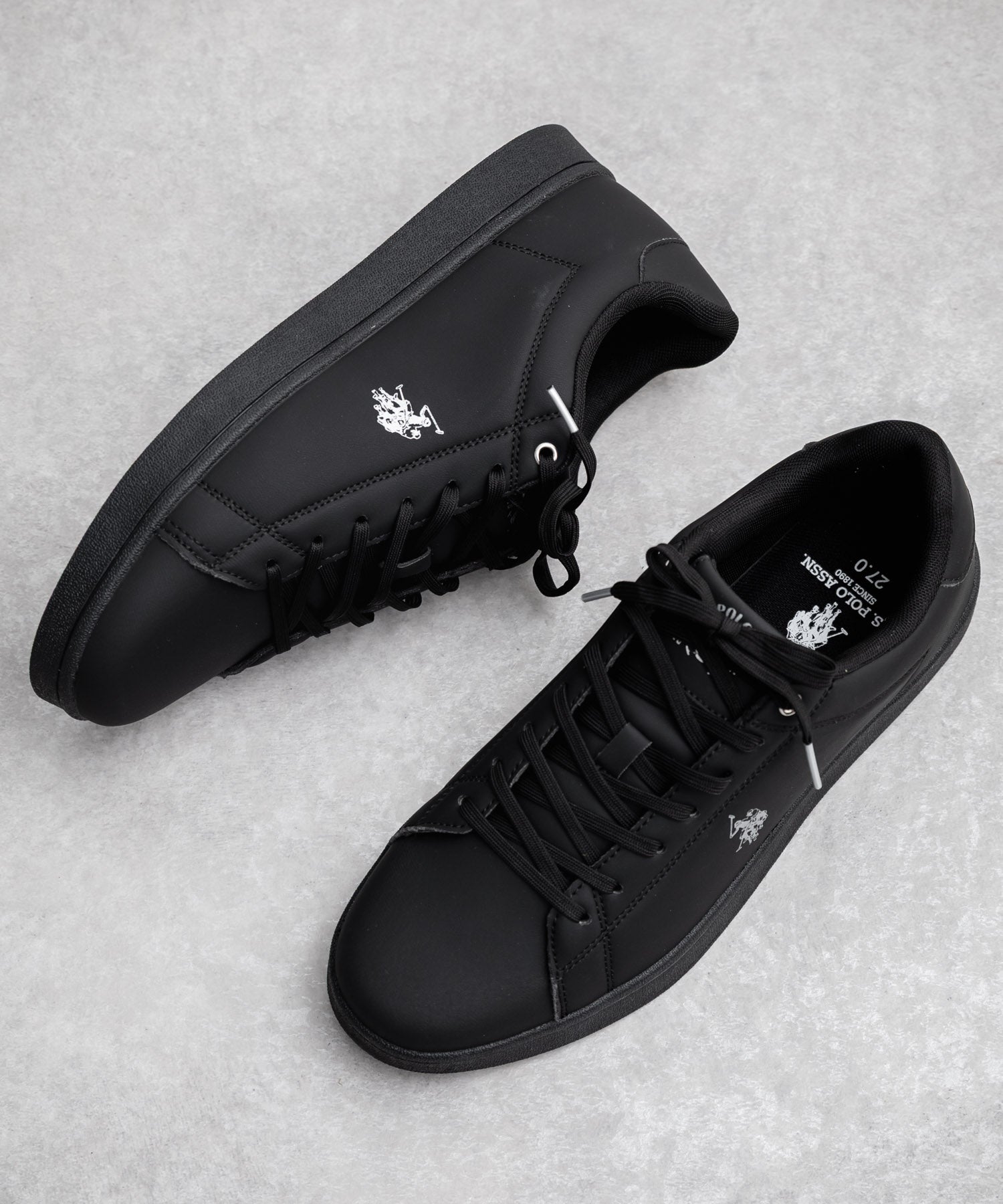 ロッキーモンロー Rocky Monroe スニーカー 紐靴 ロゴ メンズ レディース ローカット フェイクレザー PU 合成皮革 U.S. POLO ASSN. ユーエスポロアッスン 15640 (ブラック×シルバー) ブラック×シルバー