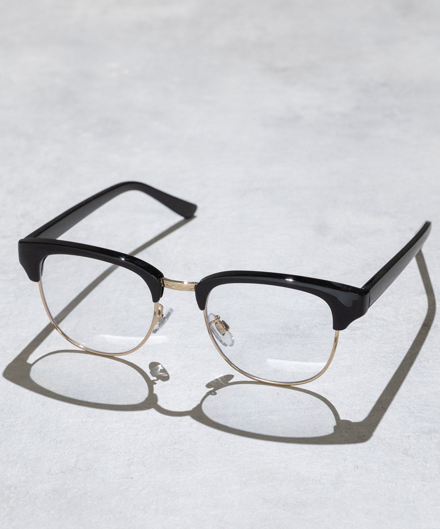 ロッキーモンロー Rocky Monroe サングラス カラーレンズ メンズ 伊達メガネ ウェリントン スクエア サーモント ハーフリム UVカット 紫外線対策 アイウェア 巾着ケース付き 14466 (A4.ブラックゴールド×クリア) A4.ブラックゴールド×クリア