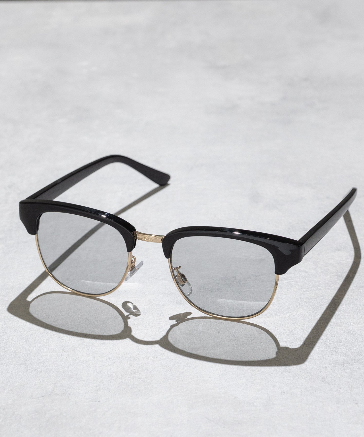 ロッキーモンロー Rocky Monroe サングラス カラーレンズ メンズ 伊達メガネ ウェリントン スクエア サーモント ハーフリム UVカット 紫外線対策 アイウェア 巾着ケース付き 14466 (A4.ブラックゴールド×クリア) A4.ブラックゴールド×クリア