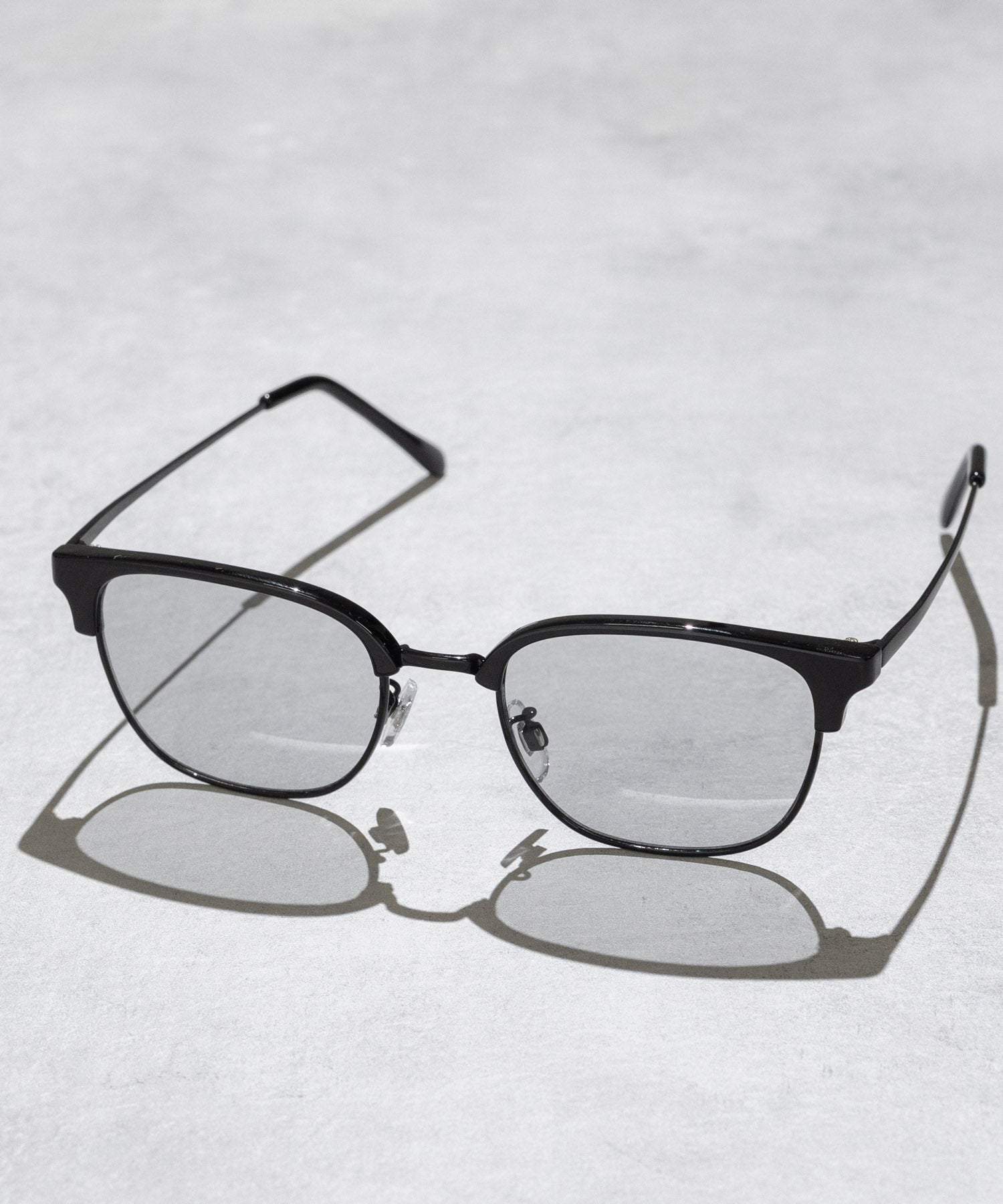 ロッキーモンロー Rocky Monroe サングラス カラーレンズ メンズ 伊達メガネ ウェリントン スクエア サーモント ハーフリム UVカット 紫外線対策 アイウェア 巾着ケース付き 14466 (A4.ブラックゴールド×クリア) A4.ブラックゴールド×クリア