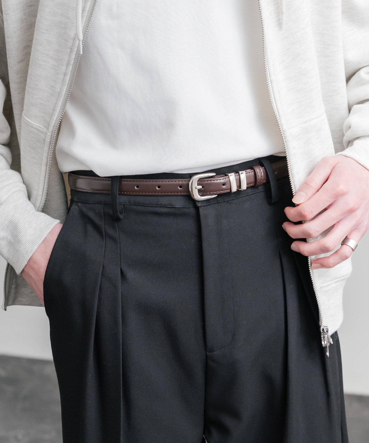 ロッキーモンロー Rocky Monroe レザーベルト スクエアバックル 本革 メンズ レディース サークル カジュアル アメカジ シンプル ビジネス 韓国 モード おしゃれ プレゼント 15728 (ブラウン) ブラウン