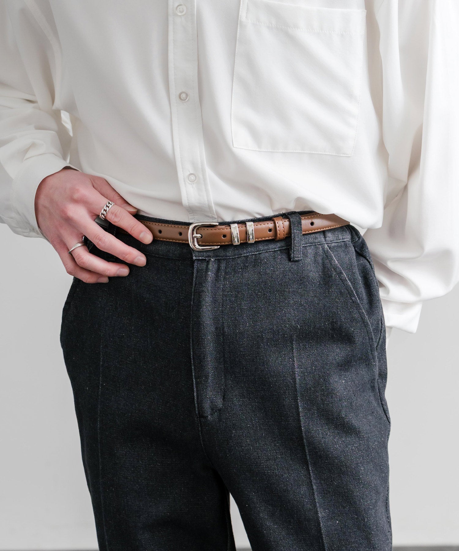 ロッキーモンロー Rocky Monroe レザーベルト スクエアバックル 本革 メンズ レディース サークル カジュアル アメカジ シンプル ビジネス 韓国 モード おしゃれ プレゼント 15728 (ブラウン) ブラウン