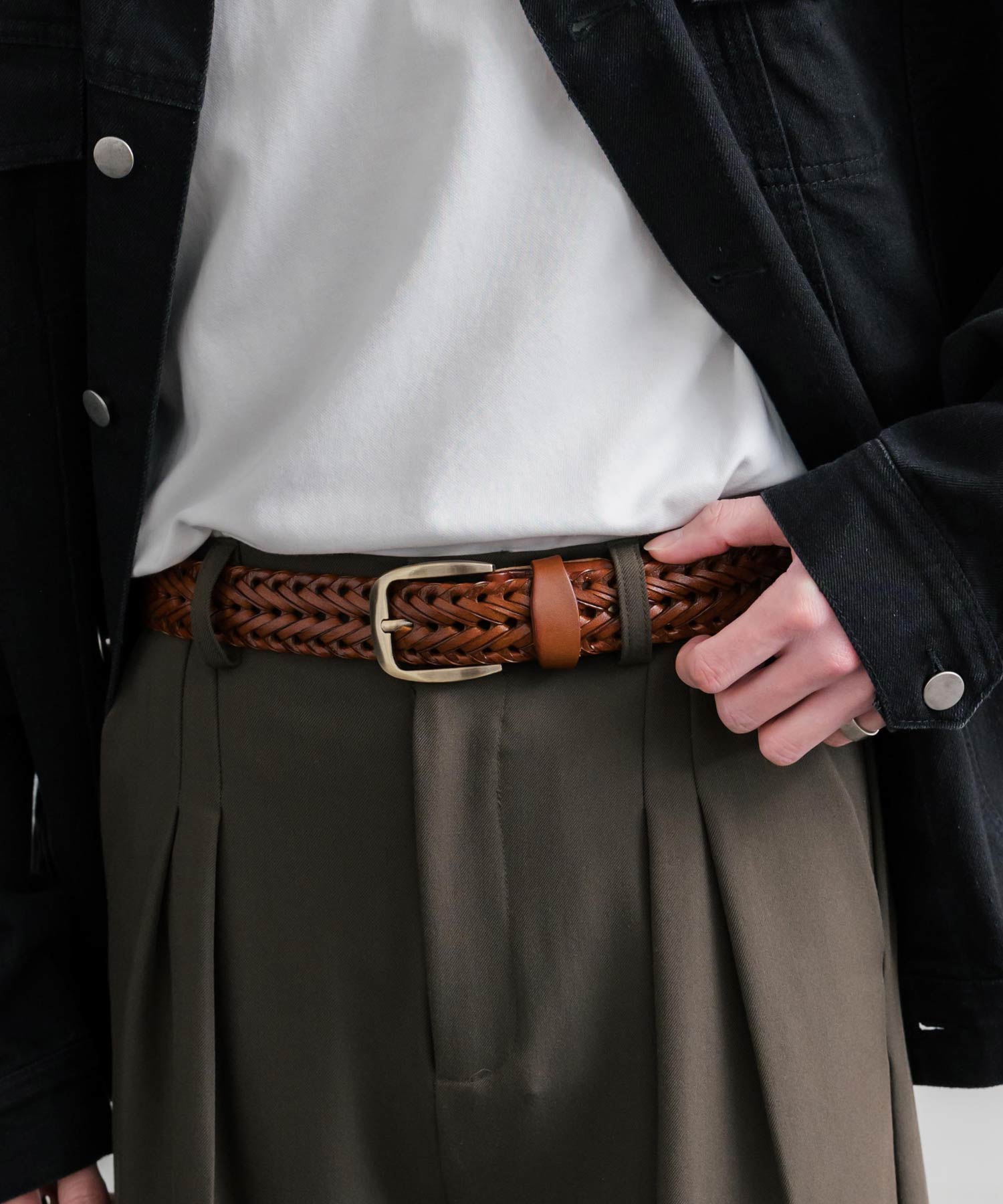 ロッキーモンロー Rocky Monroe レザーベルト メッシュ 本革 メンズ レディース ラウンドバックル スクエア カジュアル アメカジ シンプル 韓国 モード レトロ おしゃれ ギフト 15729 (ブラック) ブラック