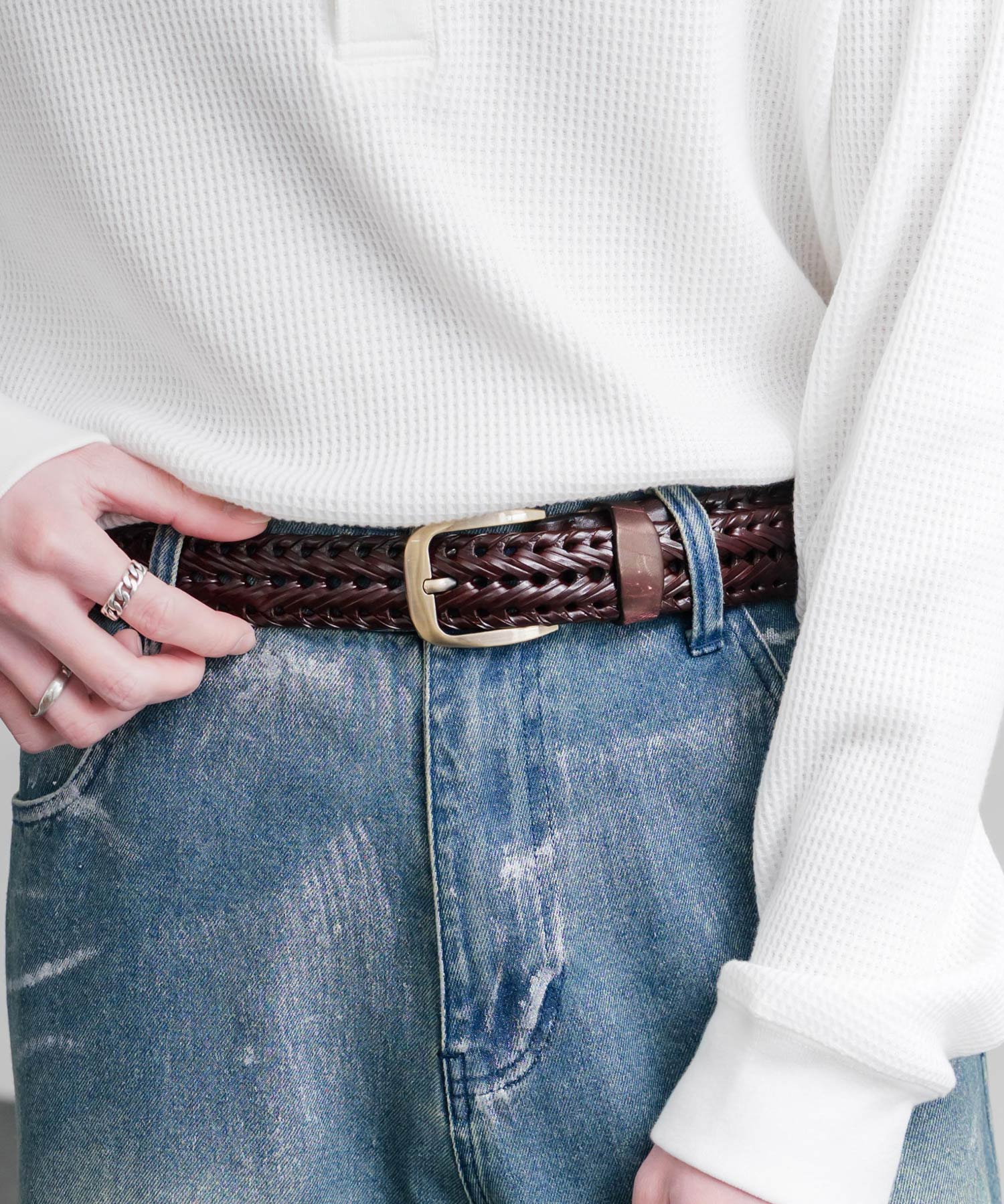 ロッキーモンロー Rocky Monroe レザーベルト メッシュ 本革 メンズ レディース ラウンドバックル スクエア カジュアル アメカジ シンプル 韓国 モード レトロ おしゃれ ギフト 15729 (ワイン) ワイン