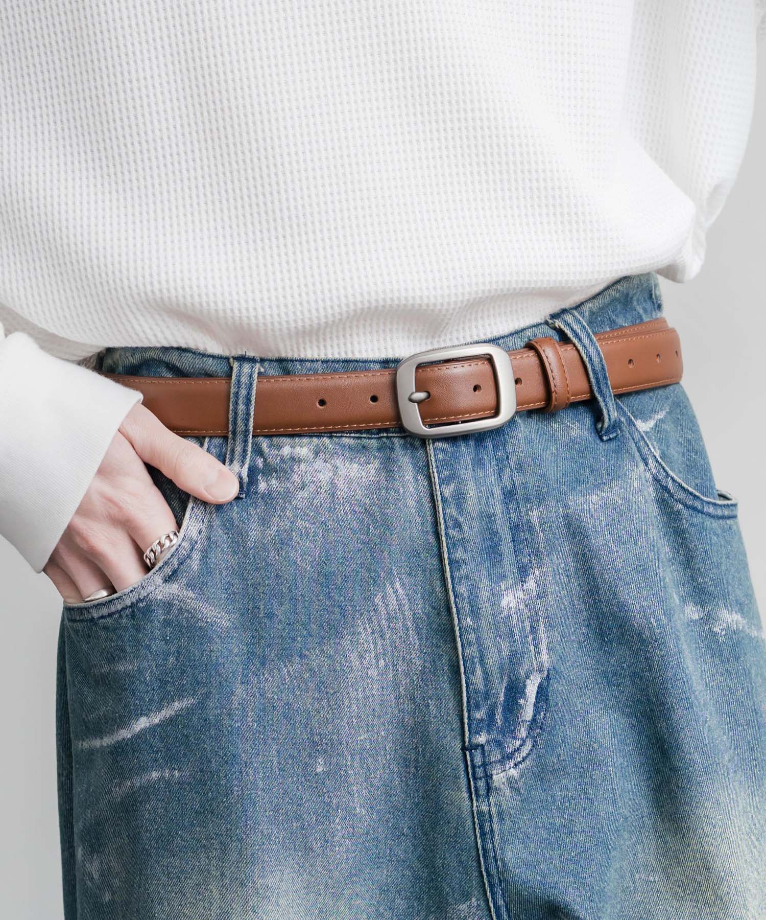 ロッキーモンロー Rocky Monroe レザーベルト スクエアバックル 本革 メンズ レディース マット カジュアル アメカジ シンプル ビジネス 韓国 モード おしゃれ ギフト 15730 (ベージュ) ベージュ