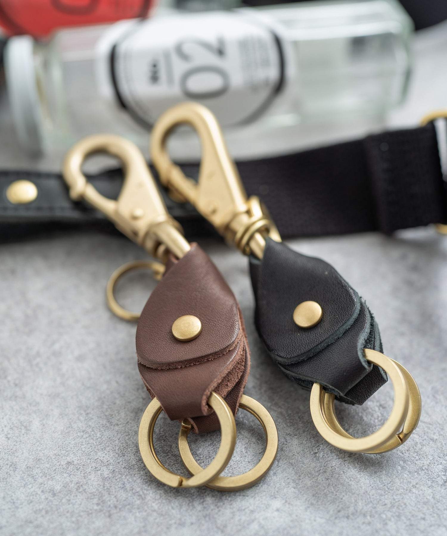 Rocky Monroe Keychain Double Ring brass Brass Men's Genuine Leather Cowhide Tochigi Leather Key Ring Key Charm Key Chain Nascaan 3-Chain Belt Loop Leather Goods Keys