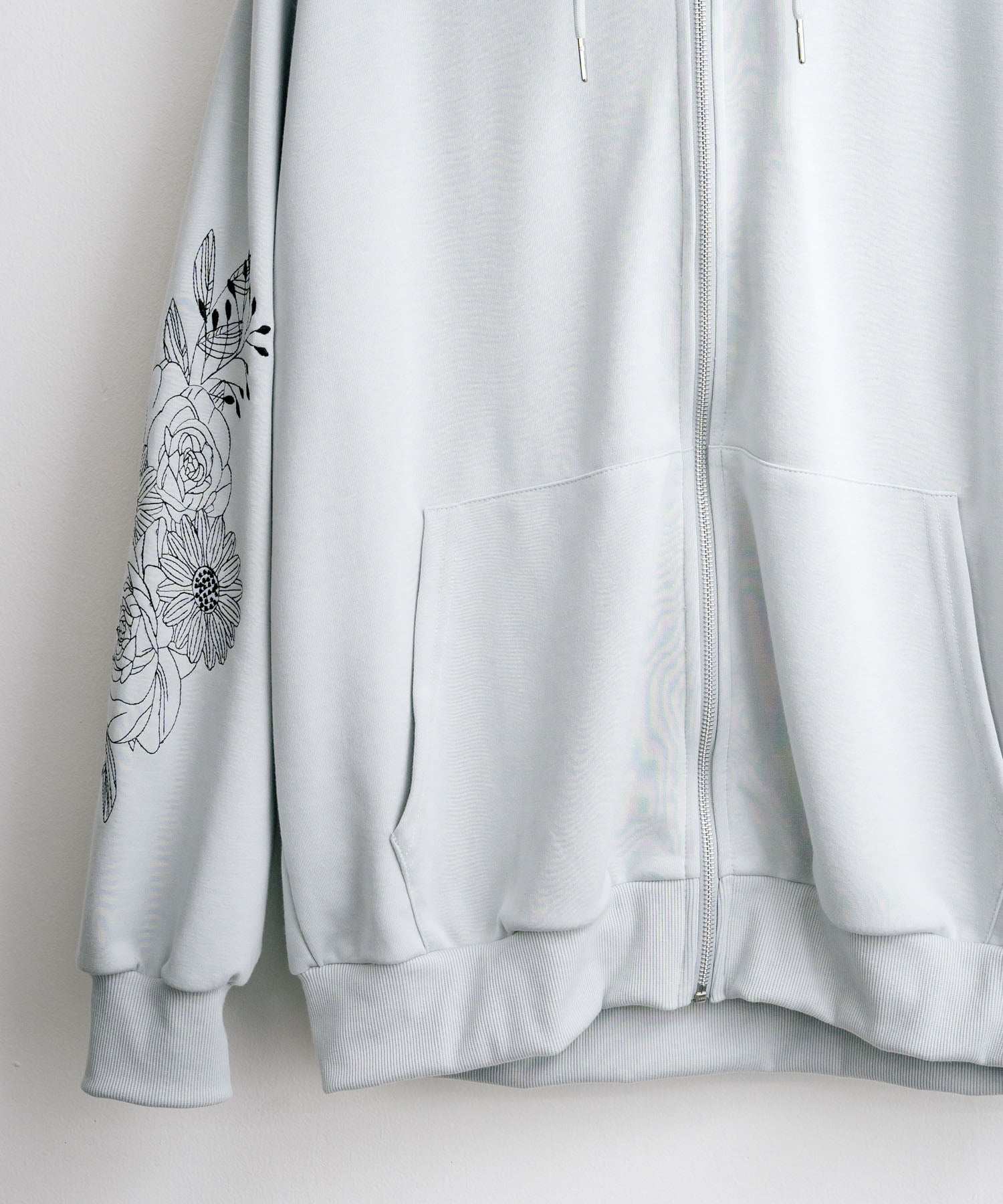 ロッキーモンロー Rocky Monroe パーカー フルジップ メンズ レディース 袖刺繍 花柄 フラワー フーディー オーバーサイズ ルームウェア ライトアウター 羽織り モード 韓国 14338