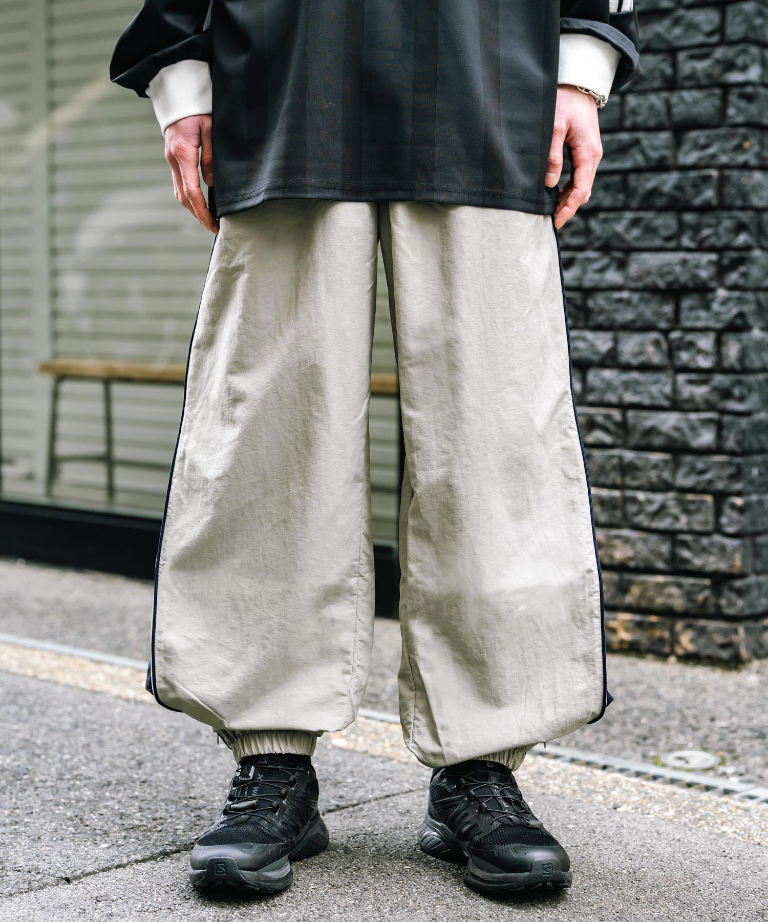 ロッキーモンロー Rocky Monroe トラックパンツ ナイロン サイドジップ ワイド メンズ レディース 配色 2way テック系 パイピング イージージョガー スケーター ドローコード 14308 (グレー) グレー