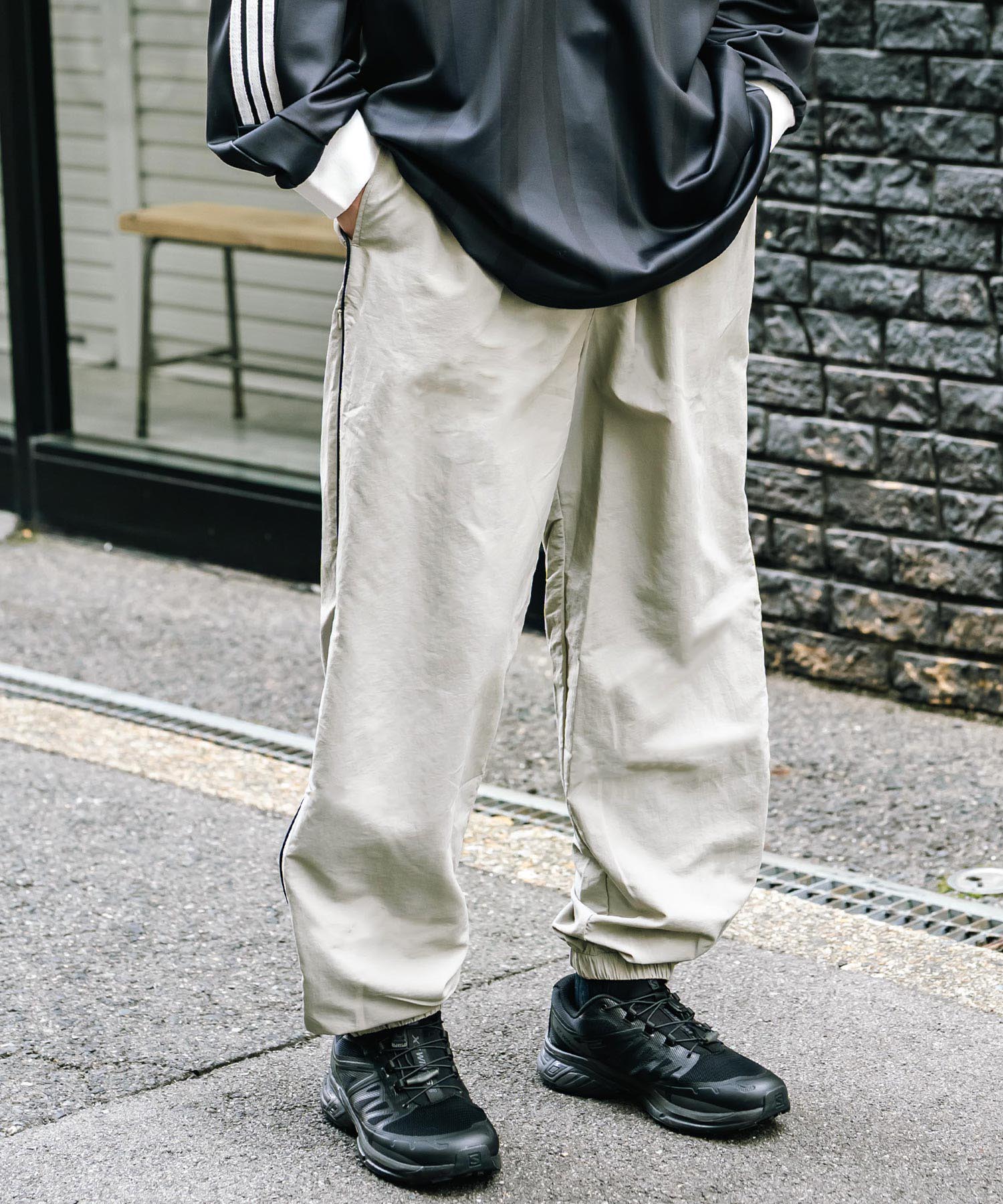 ロッキーモンロー Rocky Monroe トラックパンツ ナイロン サイドジップ ワイド メンズ レディース 配色 2way テック系 パイピング イージージョガー スケーター ドローコード 14308 (グレー) グレー