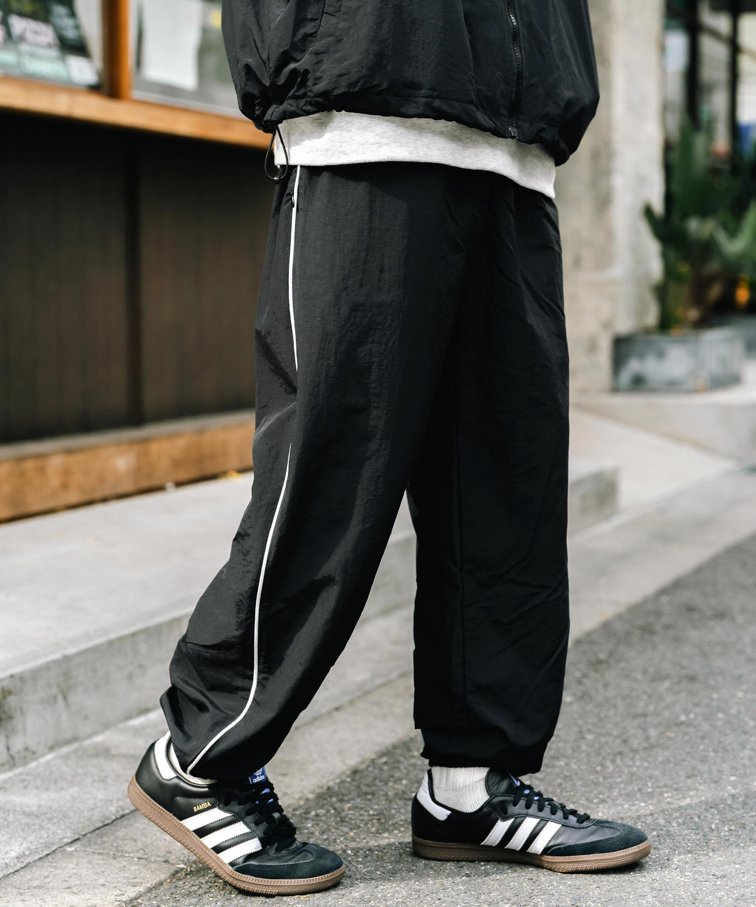 ロッキーモンロー Rocky Monroe トラックパンツ ナイロン サイドジップ ワイド メンズ レディース 配色 2way テック系 パイピング イージージョガー スケーター ドローコード 14308 (グレー) グレー