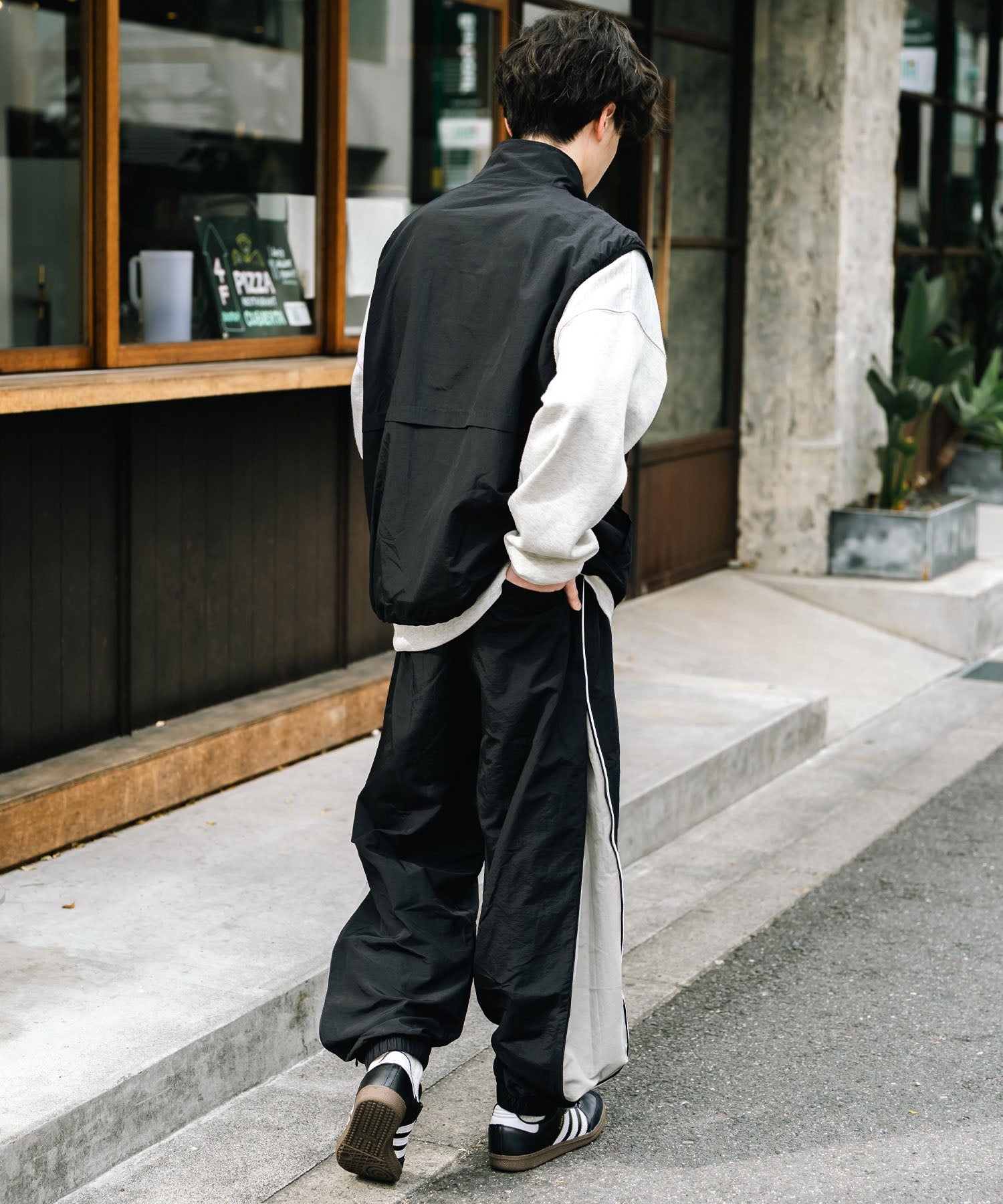 ロッキーモンロー Rocky Monroe トラックパンツ ナイロン サイドジップ ワイド メンズ レディース 配色 2way テック系 パイピング イージージョガー スケーター ドローコード 14308 (グレー) グレー