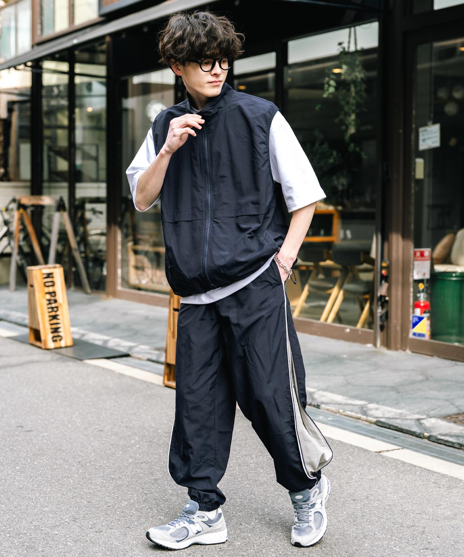 ロッキーモンロー Rocky Monroe トラックパンツ ナイロン サイドジップ ワイド メンズ レディース 配色 2way テック系 パイピング イージージョガー スケーター ドローコード 14308 (グレー) グレー