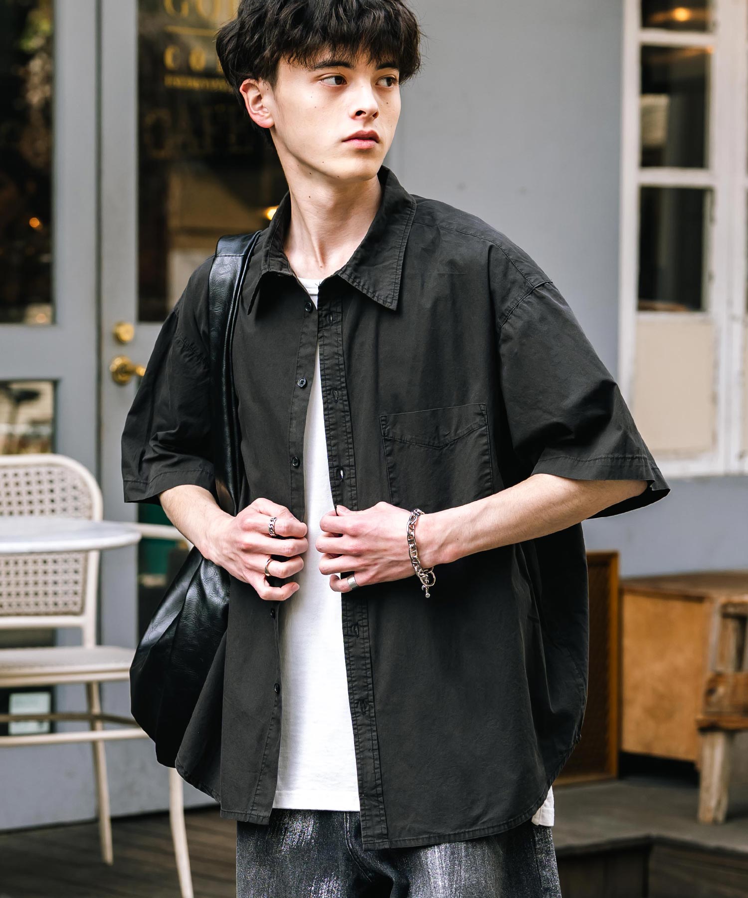 ロッキーモンロー Rocky Monroe カジュアルシャツ 半袖 ピグメント メンズ レディース ブロード 無地 オーバーサイズ ヴィンテージ USED感 製品染め フェード ストリート 14391 (グレー) グレー