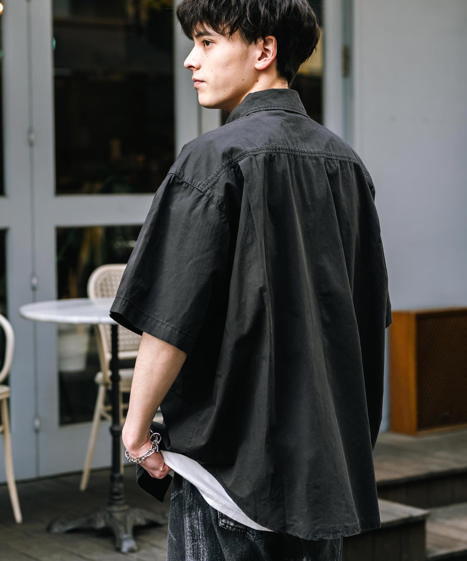 ロッキーモンロー Rocky Monroe カジュアルシャツ 半袖 ピグメント メンズ レディース ブロード 無地 オーバーサイズ ヴィンテージ USED感 製品染め フェード ストリート 14391 (グレー) グレー