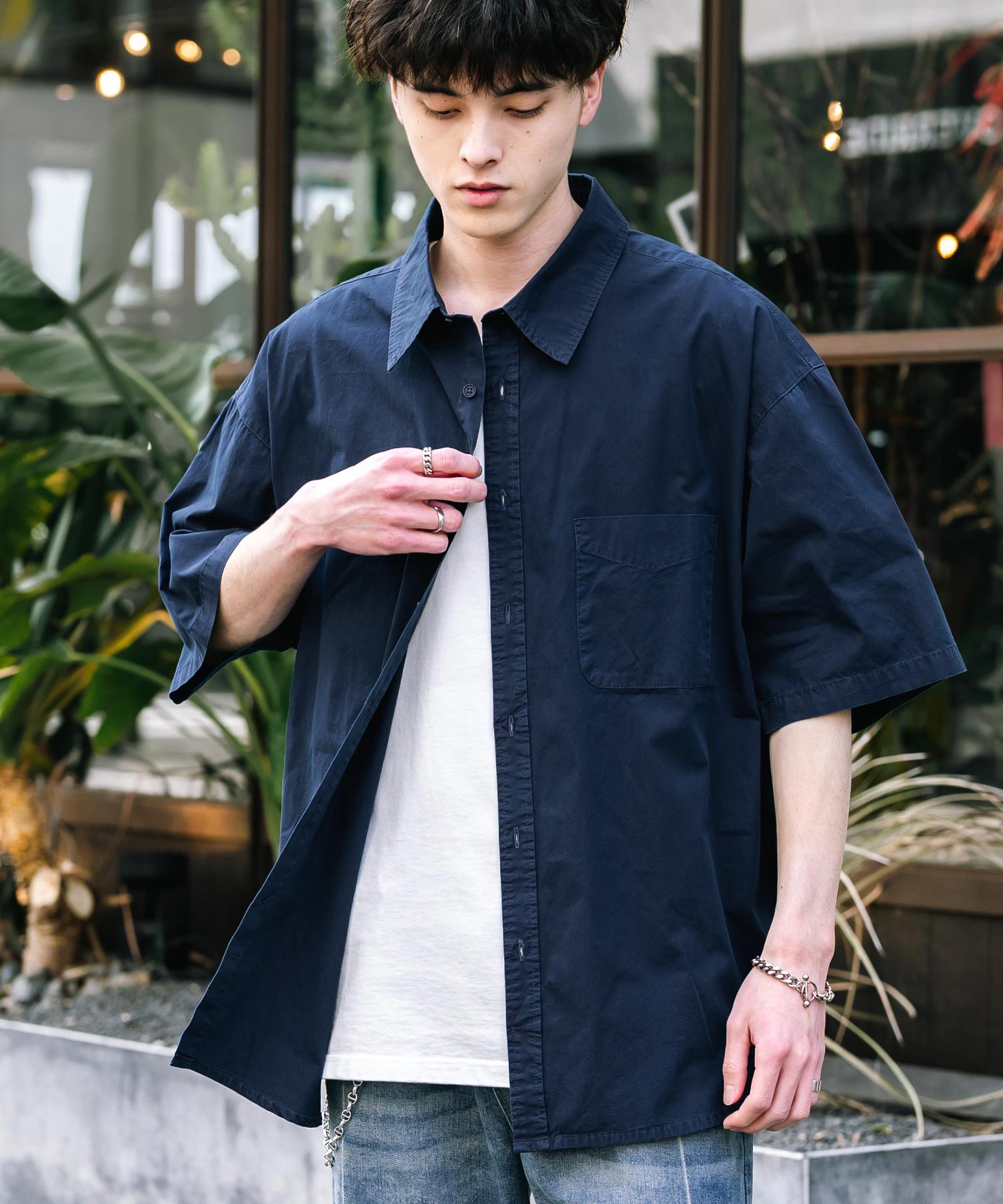 ロッキーモンロー Rocky Monroe カジュアルシャツ 半袖 ピグメント メンズ レディース ブロード 無地 オーバーサイズ ヴィンテージ USED感 製品染め フェード ストリート 14391 (グレー) グレー