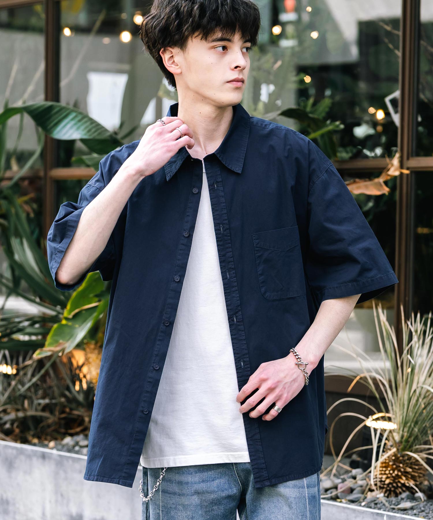 ロッキーモンロー Rocky Monroe カジュアルシャツ 半袖 ピグメント メンズ レディース ブロード 無地 オーバーサイズ ヴィンテージ USED感 製品染め フェード ストリート 14391 (グレー) グレー