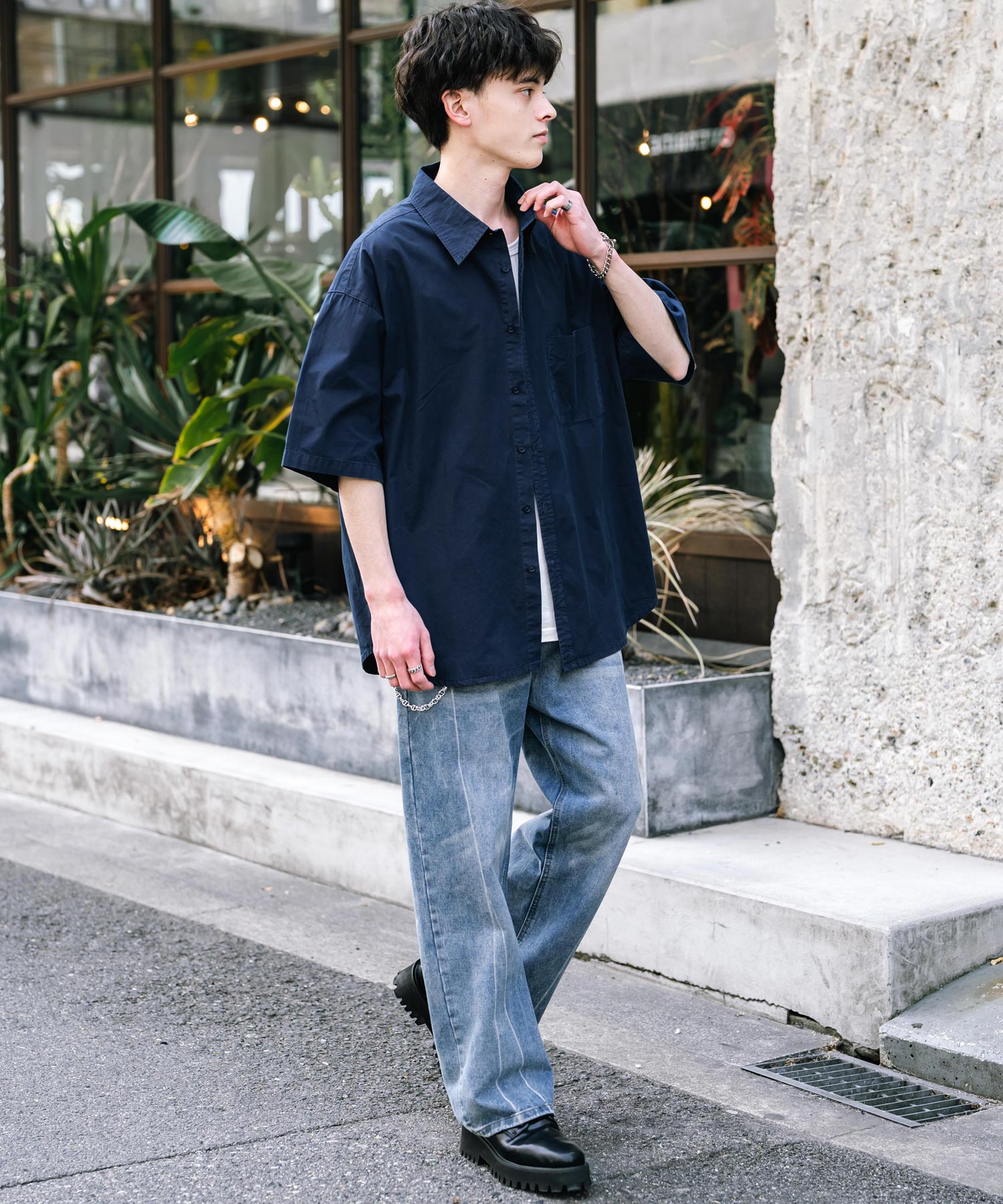 ロッキーモンロー Rocky Monroe カジュアルシャツ 半袖 ピグメント メンズ レディース ブロード 無地 オーバーサイズ ヴィンテージ USED感 製品染め フェード ストリート 14391 (グレー) グレー