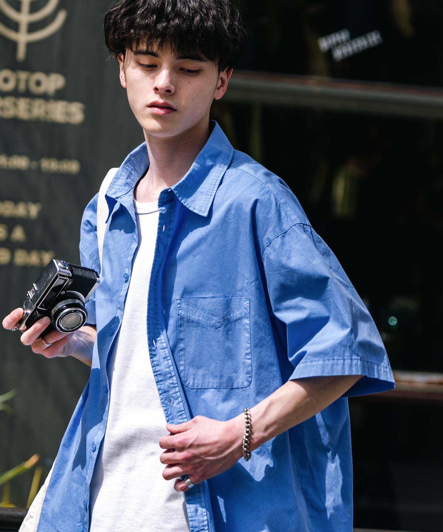 ロッキーモンロー Rocky Monroe カジュアルシャツ 半袖 ピグメント メンズ レディース ブロード 無地 オーバーサイズ ヴィンテージ USED感 製品染め フェード ストリート 14391 (グレー) グレー