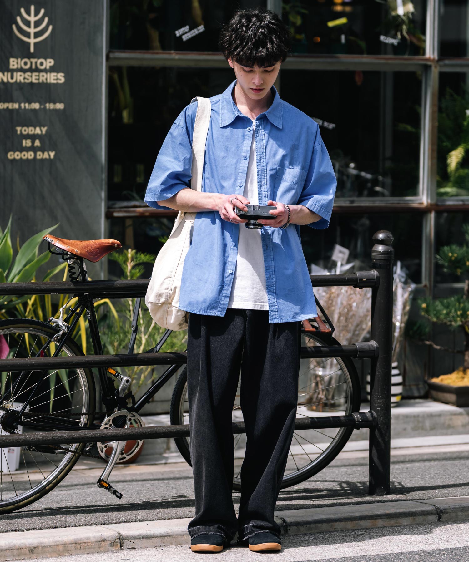 ロッキーモンロー Rocky Monroe カジュアルシャツ 半袖 ピグメント メンズ レディース ブロード 無地 オーバーサイズ ヴィンテージ USED感 製品染め フェード ストリート 14391 (グレー) グレー