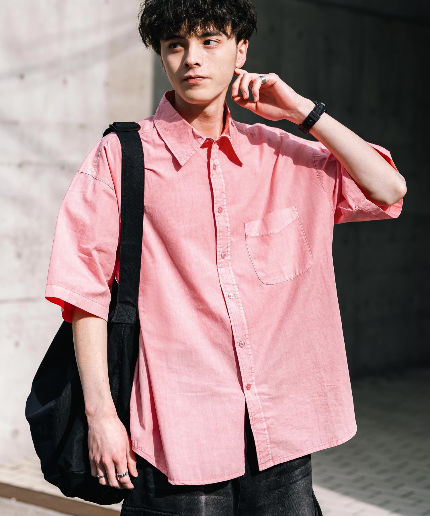 ロッキーモンロー Rocky Monroe カジュアルシャツ 半袖 ピグメント メンズ レディース ブロード 無地 オーバーサイズ ヴィンテージ USED感 製品染め フェード ストリート 14391 (グレー) グレー