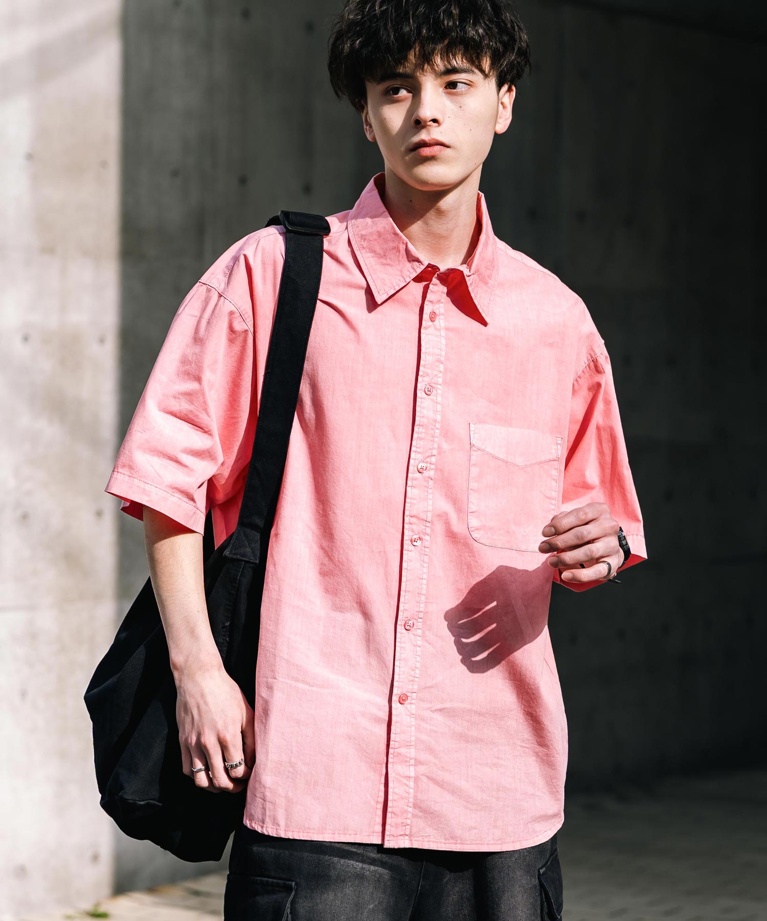 ロッキーモンロー Rocky Monroe カジュアルシャツ 半袖 ピグメント メンズ レディース ブロード 無地 オーバーサイズ ヴィンテージ USED感 製品染め フェード ストリート 14391 (グレー) グレー