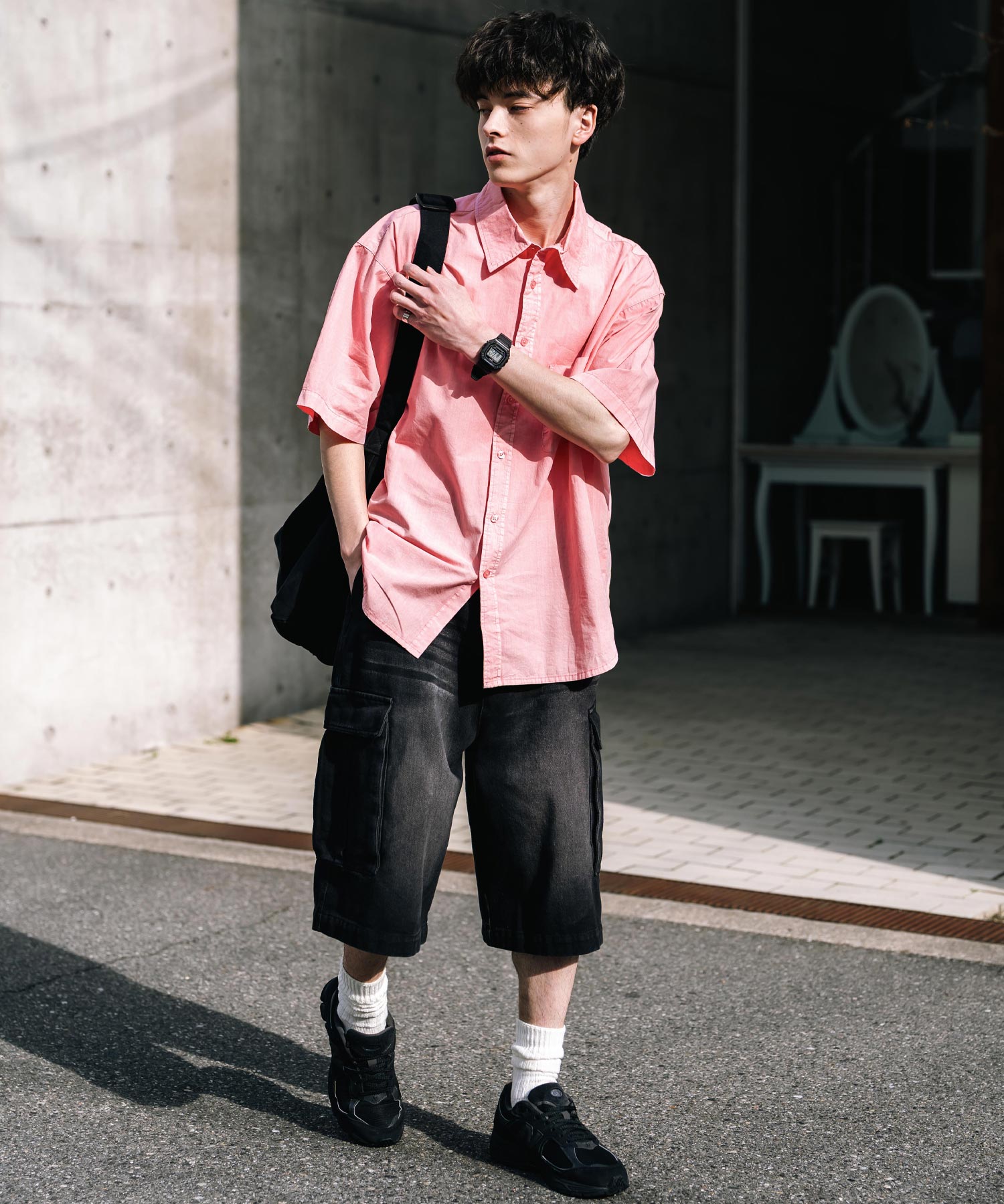 ロッキーモンロー Rocky Monroe カジュアルシャツ 半袖 ピグメント メンズ レディース ブロード 無地 オーバーサイズ ヴィンテージ USED感 製品染め フェード ストリート 14391 (グレー) グレー