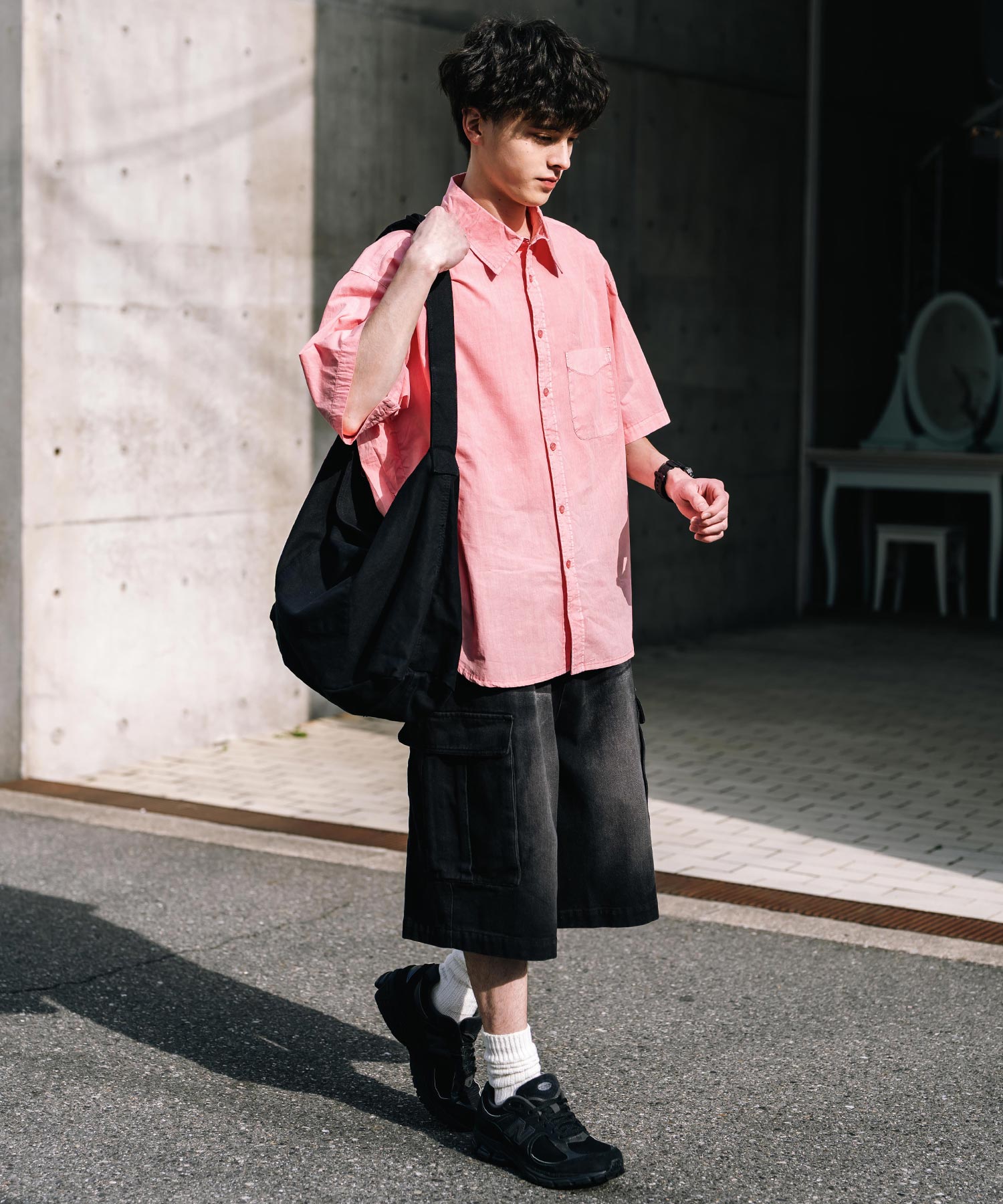 ロッキーモンロー Rocky Monroe カジュアルシャツ 半袖 ピグメント メンズ レディース ブロード 無地 オーバーサイズ ヴィンテージ USED感 製品染め フェード ストリート 14391 (グレー) グレー