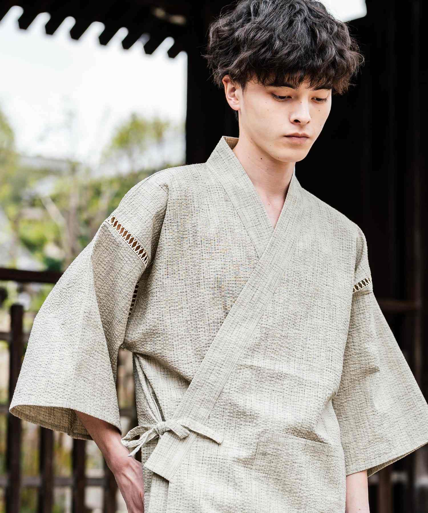 ロッキーモンロー Rocky Monroe 甚平 セットアップ メンズ レディース 和服 上下セット しじら織り シアサッカー 無地 ストライプ 清涼 ルームウェア 部屋着 花火大会 夏祭り 14156 (ホワイト) ホワイト