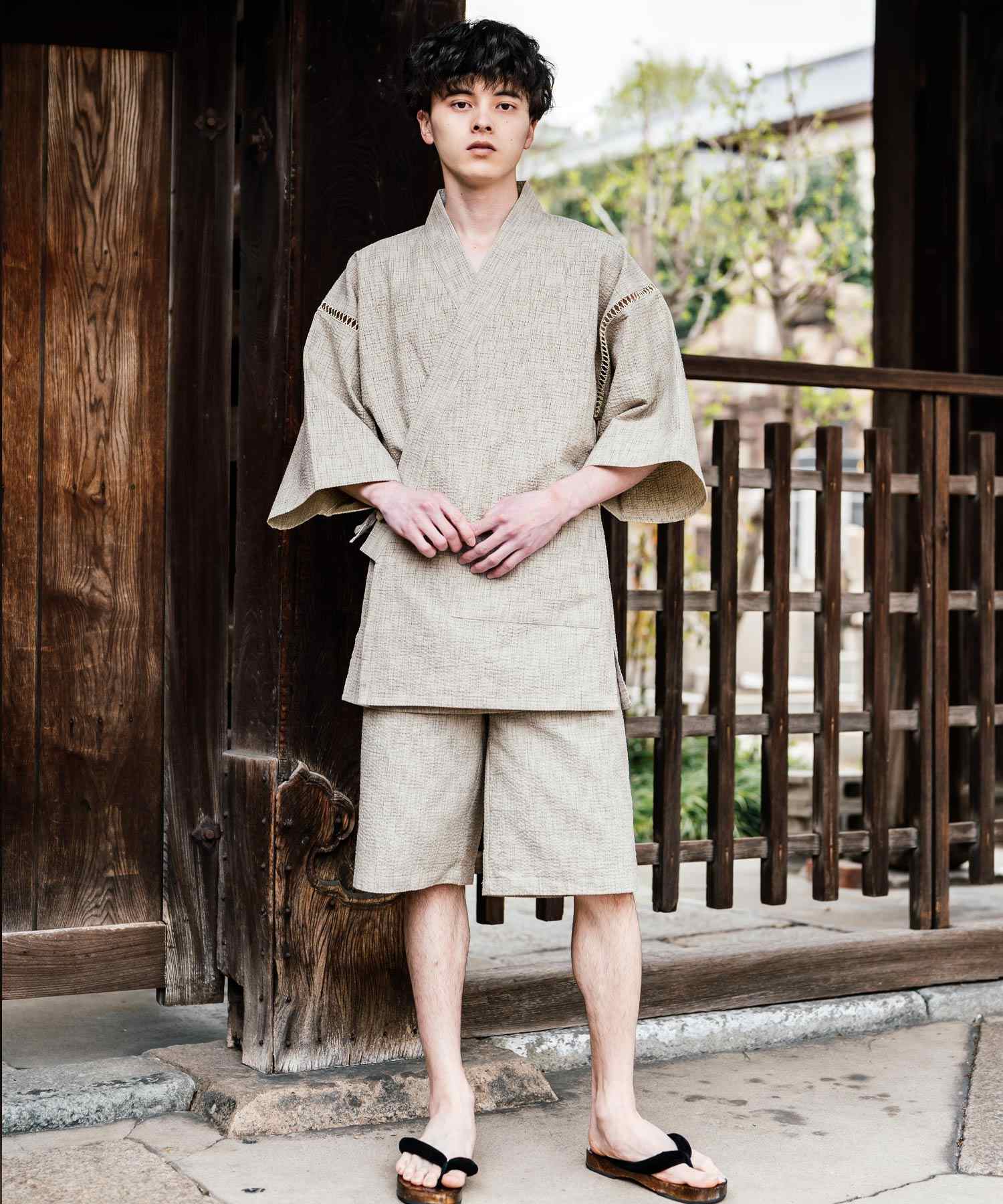 ロッキーモンロー Rocky Monroe 甚平 セットアップ メンズ レディース 和服 上下セット しじら織り シアサッカー 無地 ストライプ 清涼 ルームウェア 部屋着 花火大会 夏祭り 14156 (ホワイト) ホワイト