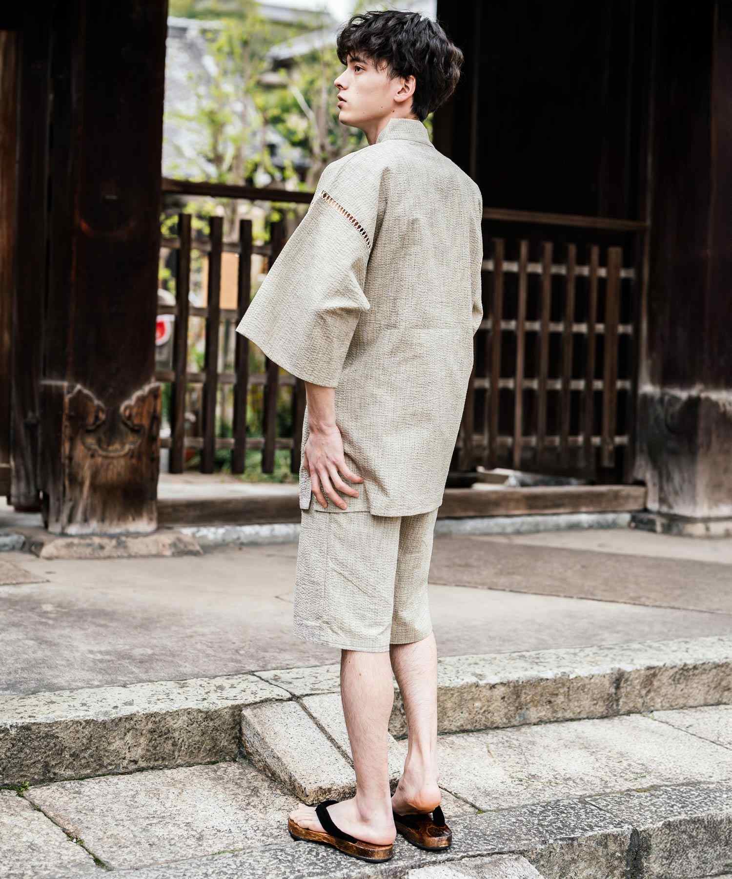 ロッキーモンロー Rocky Monroe 甚平 セットアップ メンズ レディース 和服 上下セット しじら織り シアサッカー 無地 ストライプ 清涼 ルームウェア 部屋着 花火大会 夏祭り 14156 (ホワイト) ホワイト