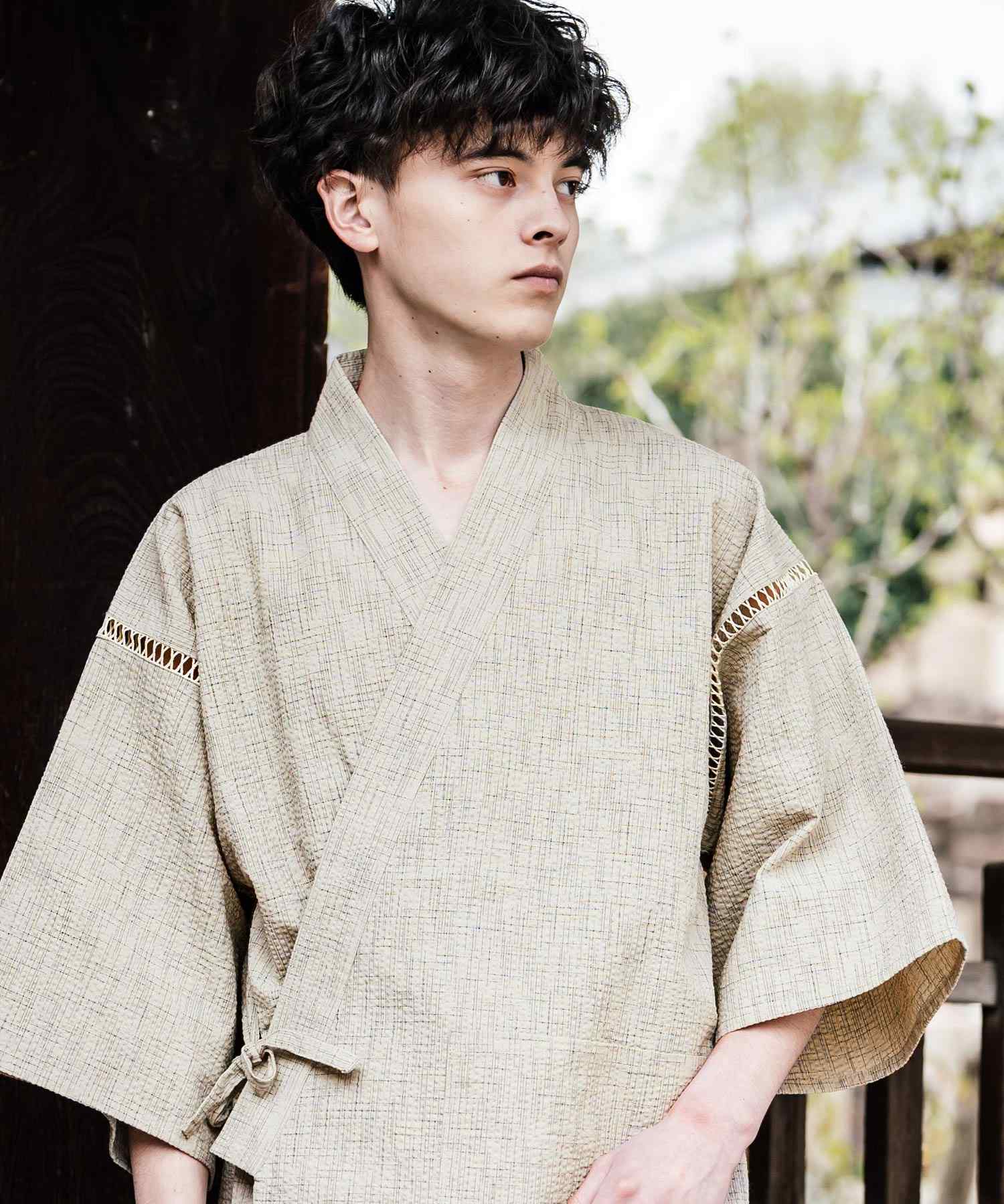 ロッキーモンロー Rocky Monroe 甚平 セットアップ メンズ レディース 和服 上下セット しじら織り シアサッカー 無地 ストライプ 清涼 ルームウェア 部屋着 花火大会 夏祭り 14156 (ホワイト) ホワイト