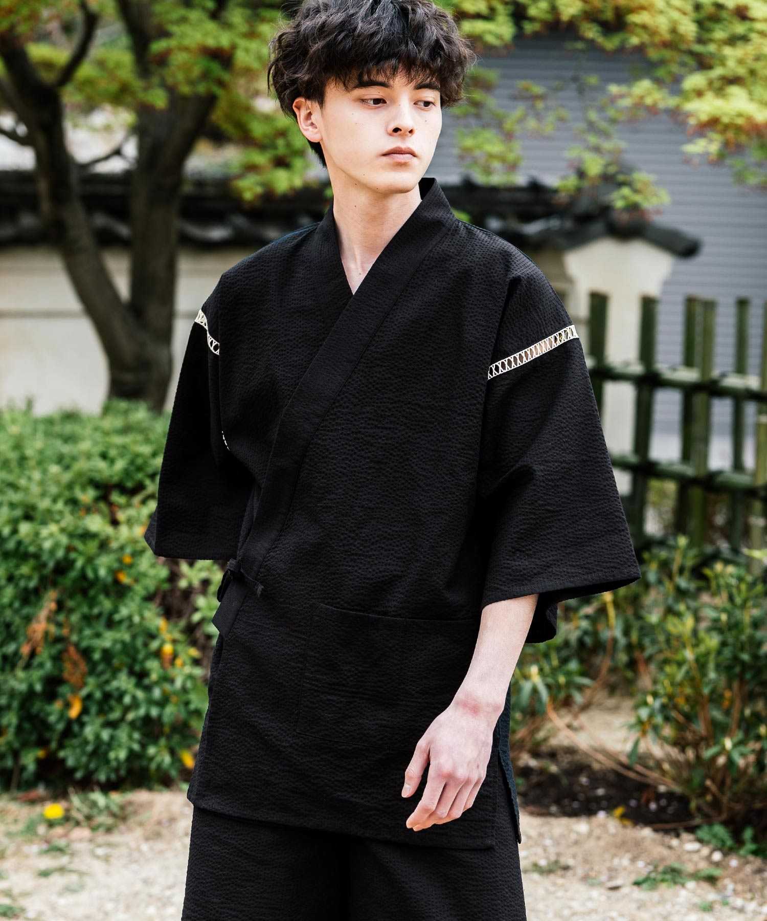 ロッキーモンロー Rocky Monroe 甚平 セットアップ メンズ レディース 和服 上下セット しじら織り シアサッカー 無地 ストライプ 清涼 ルームウェア 部屋着 花火大会 夏祭り 14156 (ホワイト) ホワイト