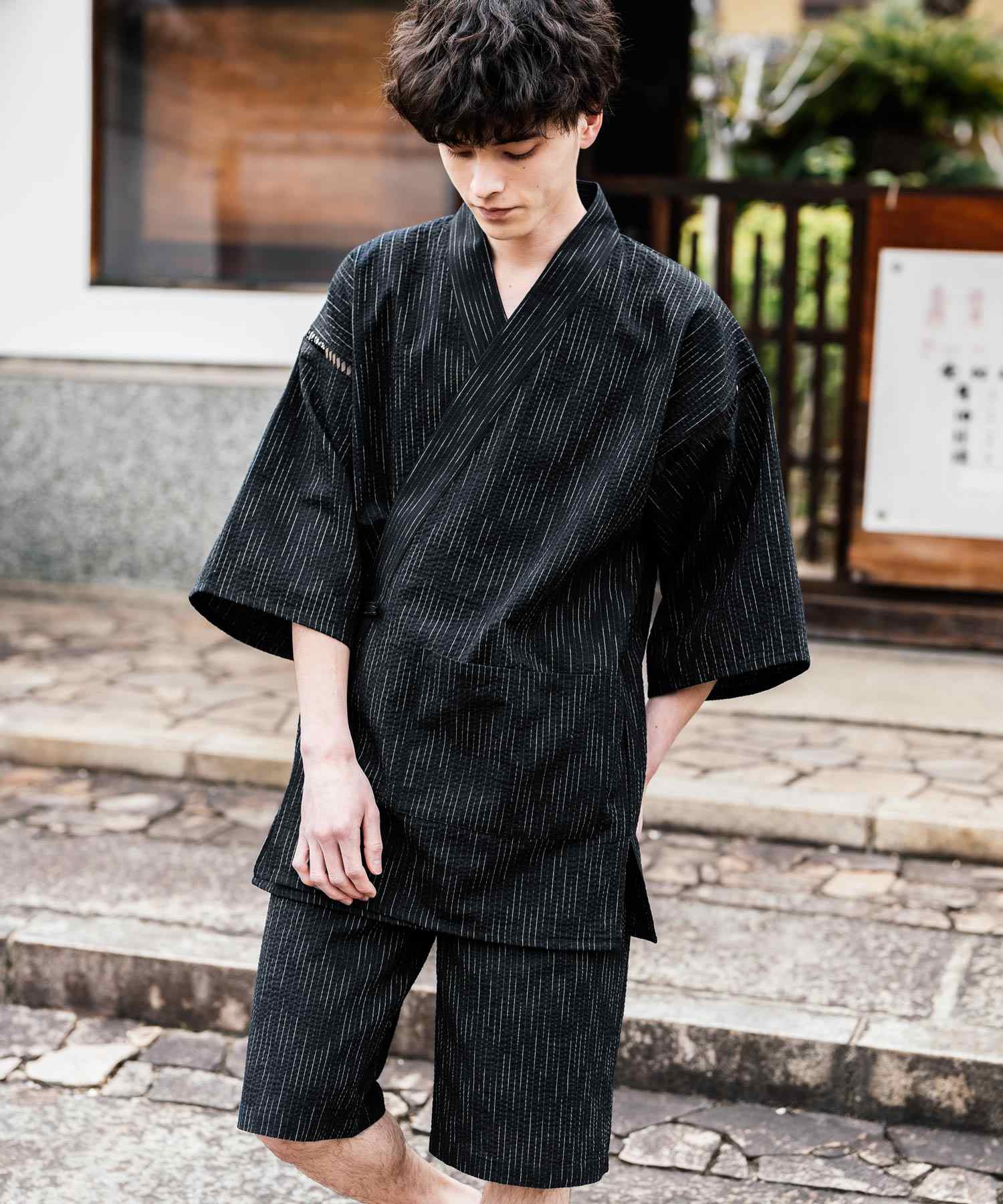 ロッキーモンロー Rocky Monroe 甚平 セットアップ メンズ レディース 和服 上下セット しじら織り シアサッカー 無地 ストライプ 清涼 ルームウェア 部屋着 花火大会 夏祭り 14156 (ホワイト) ホワイト